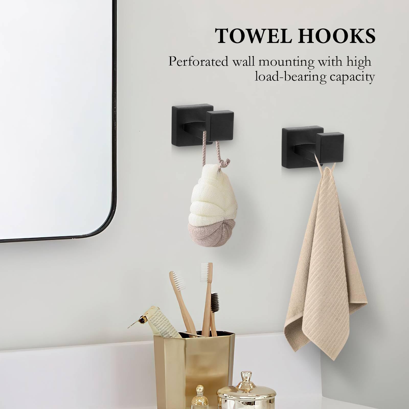 10-Piece Matte Black Bathroom Hardware Set Towel Bar Set For Bathroom Include 24 Inch Towel Bar Towel Ring Tp Holder Coat Hooks