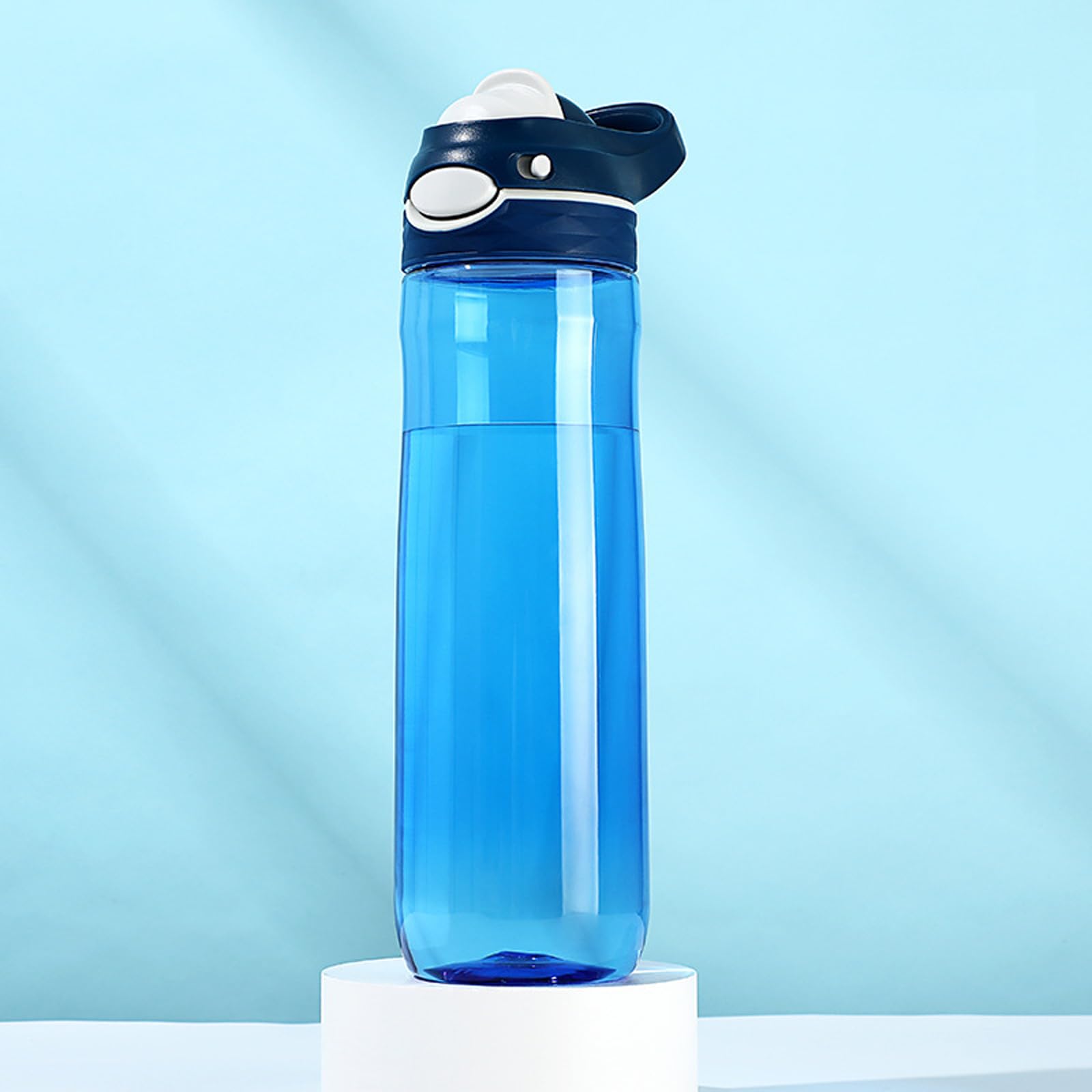 SHELFLOVER 24oz Blue Water Bottle Lockable Lid No Straw, 100% Leakproof BPA FREE Bottle with Handle, Car Holder Easy Carried for