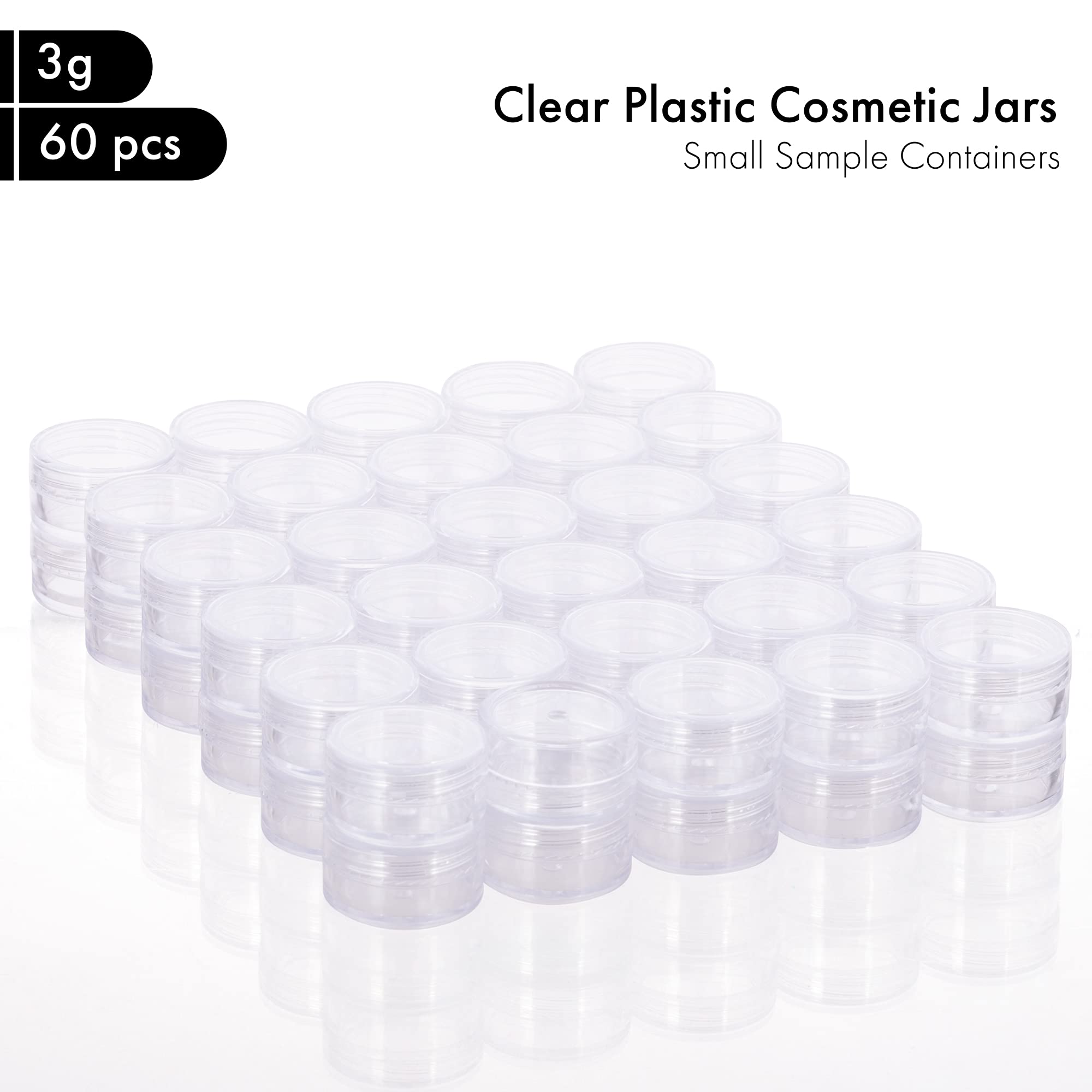 60Pcs 3 Gram Plastic Cosmetic Containers With Lids For Lotion, Creams, Toners, Lip Balms, Makeup Samples Jars Bpa Free (3G-60Pcs