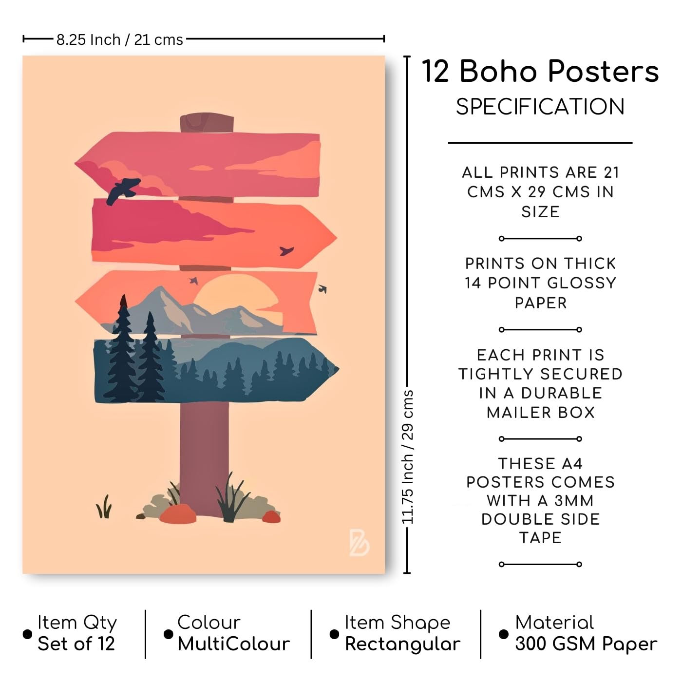 Brandian Wall Posters 12 Pcs Stylish Boho Wall Prints, Modern Art For Bedroom, Study, Or Cafe, Chic And Minimalist Decor, Unfram