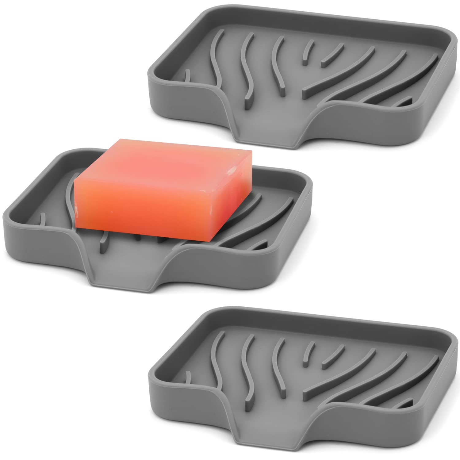 3-Pack Silicone Soap Dish, Bar Soap Holder, Soap Dishes For Bar Soap, Easy To Clean, Self Draining Soap Tray For Shower, Bathroo