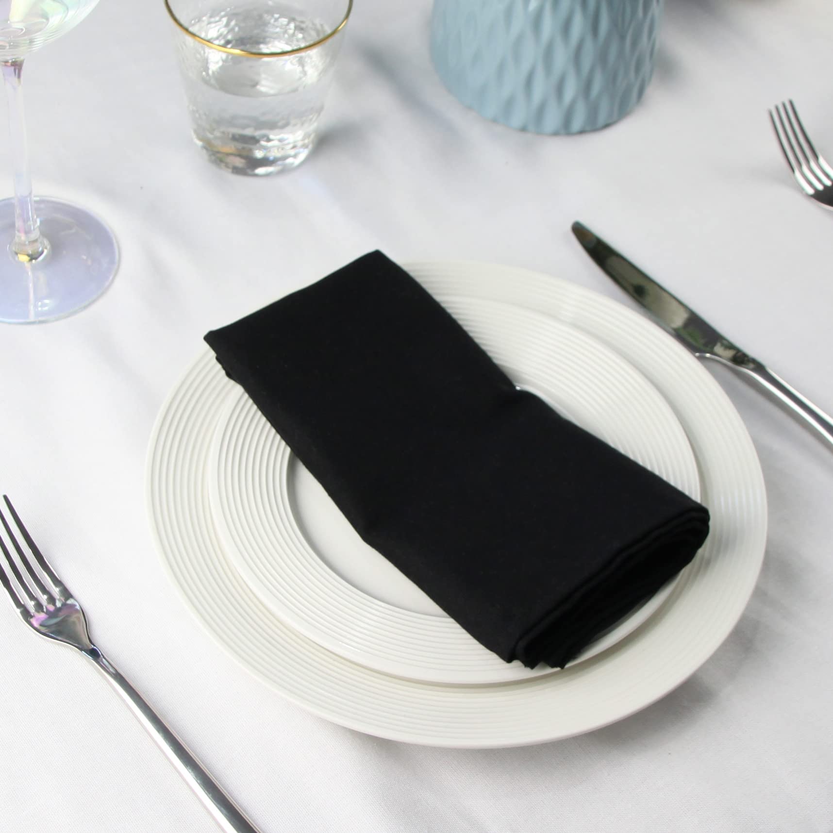 Infei Solid Color Cotton Linen Blended Thin Dinner Cloth Napkins - Set Of 12 (40 X 40 Cm) - For Halloween Events & Home Use (Bla