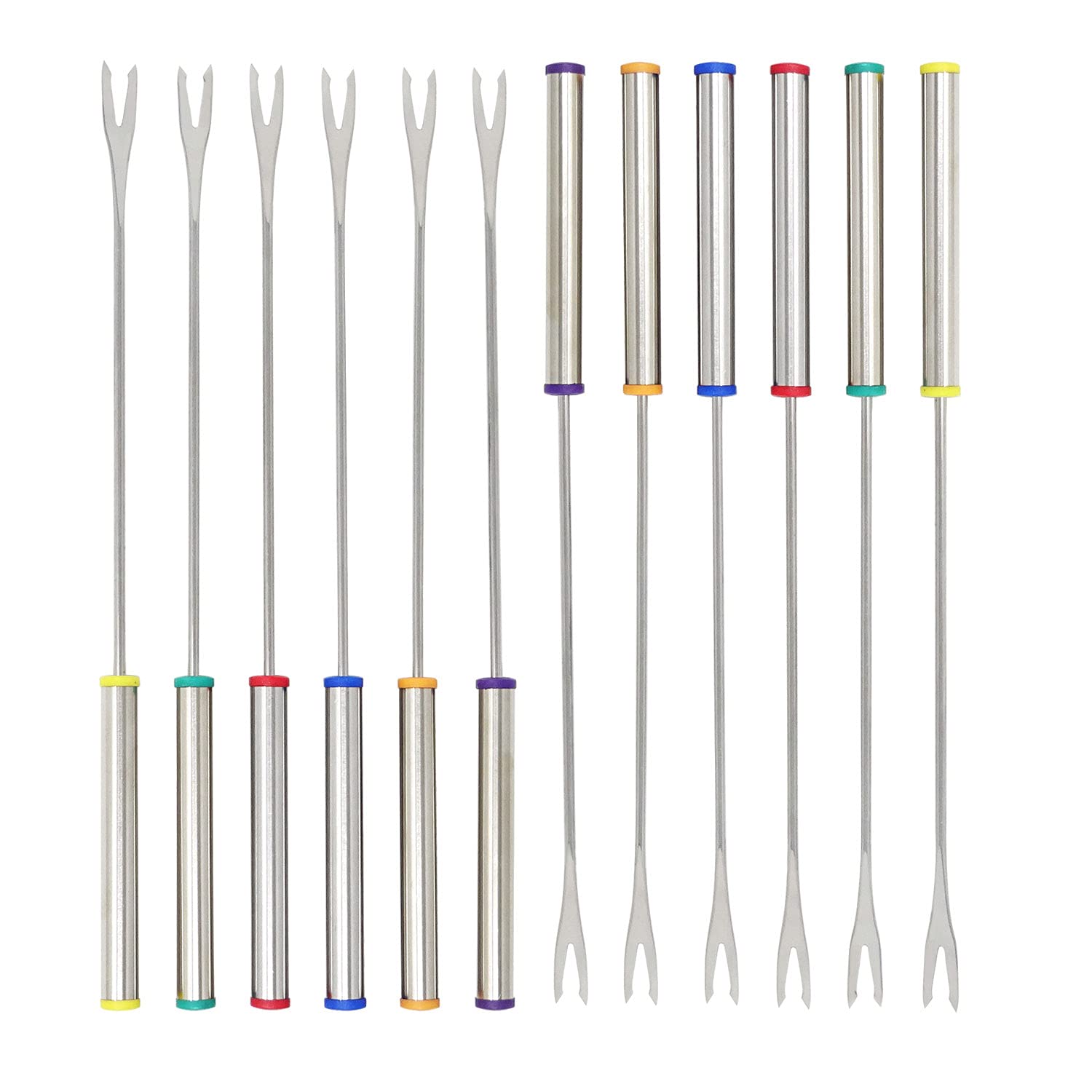 Honbay 12Pcs Stainless Steel Fondue Forks Fondue Skewers With Heat Resistant Handle For Fruit Chocolate Fountain Marshmallow Shr
