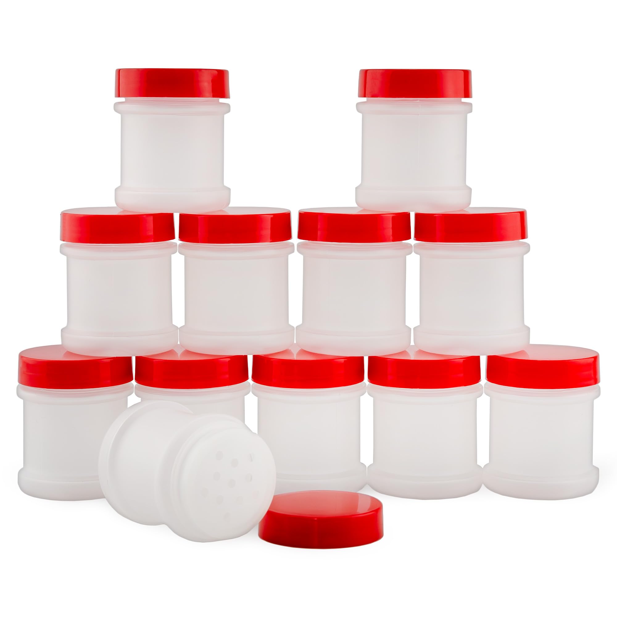 Cornucopia Brands Mini Plastic Spice Jars w/Sifters (12-Pack, Red); 2 Tablespoon Capacity (1 Fluid Ounce) Spice Bottles for Trav