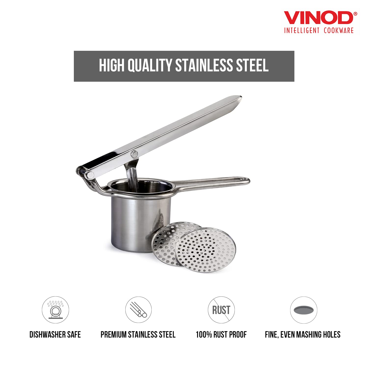 Vinod Large Potato Ricer - Heavy Duty Stainless Steel Potato Masher | Manual Press & Mash For Fruits & Vegetables | Kitchen Tool