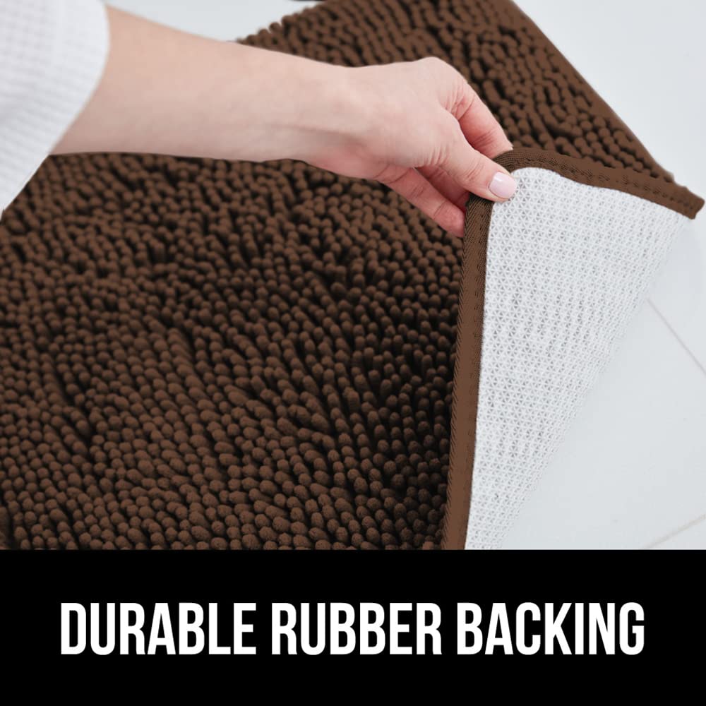 Gorilla Grip Bath Rug  Thick Soft Absorbent Chenille Rubber Backing Bathroom Rugs  Microfiber Dries Quickly  Shaggy Machine Washable Mats  Plush Durable Rug  Bathtub and Shower Floor  24x17  Brown