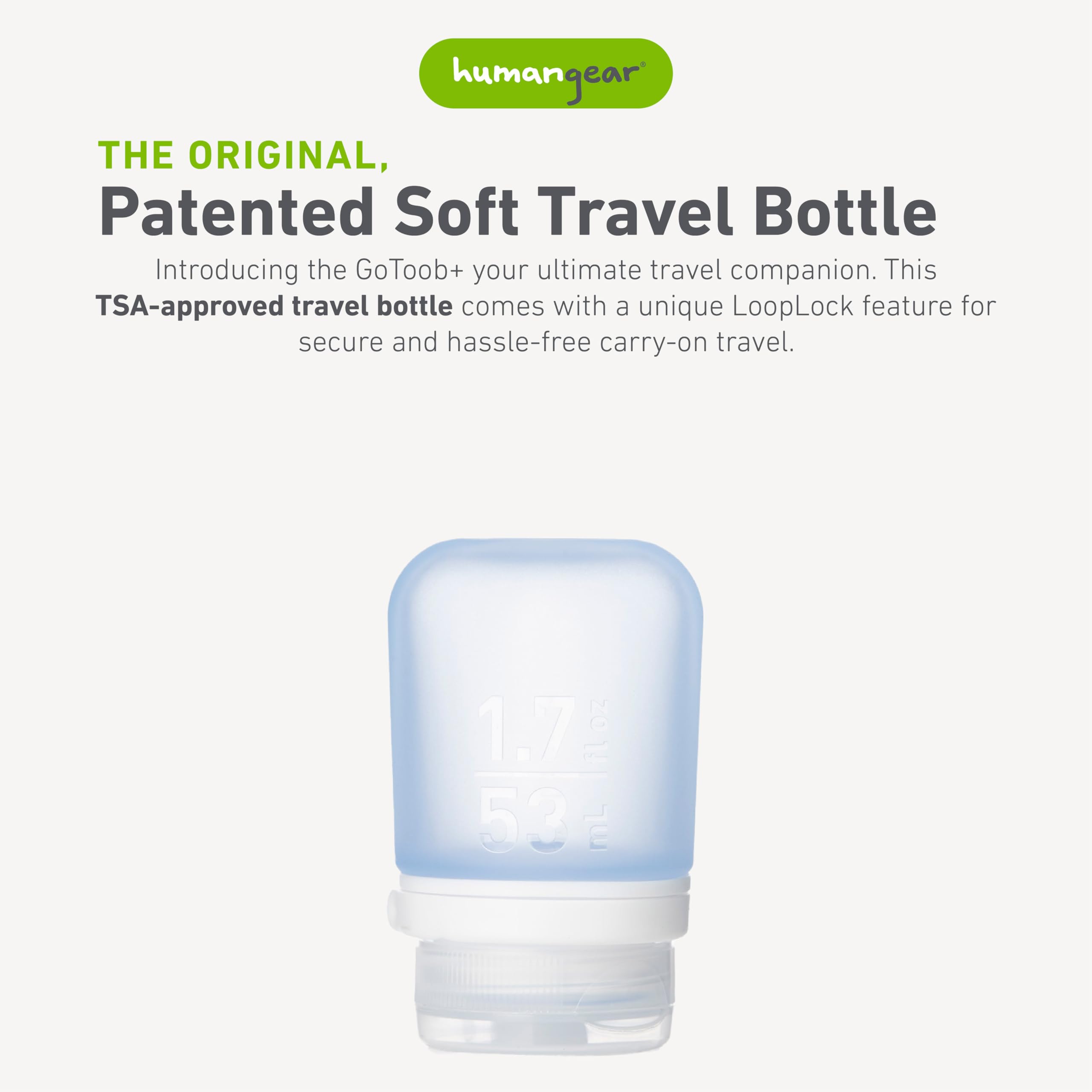 Humangear Gotoob+ (Small) | Refillable Silicone Travel Bottle | Locking Lid | Food-Safe Material | Blue, Small (1.7 Fl.Oz; 53Ml)