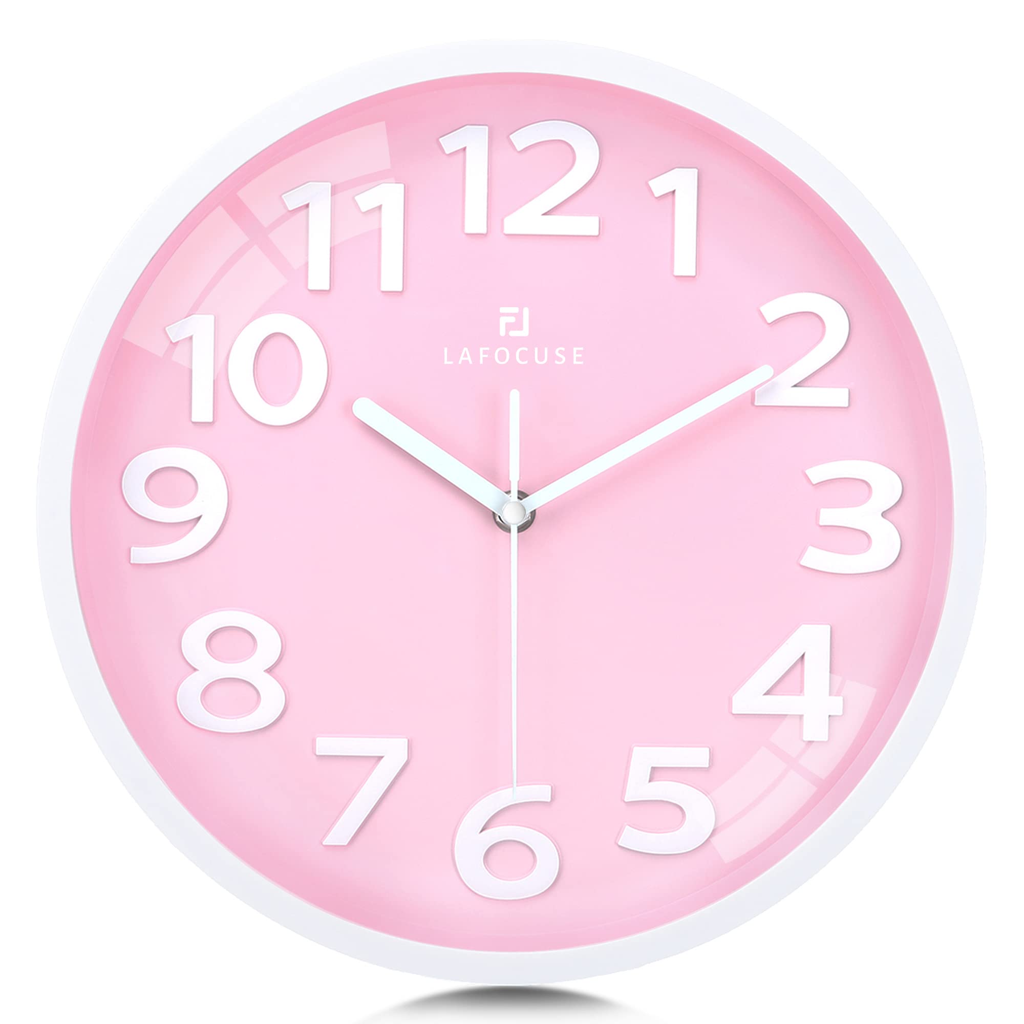 Lafocuse 12 Inch 3D Numbers Pink Wall clock for Living Room Decor  Modern Kitchen Wall clock Battery Operated Silent Non-Ticking Bedroom Home Office