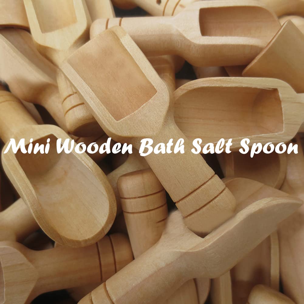 Akoak 3 Pcs Mini Wooden Round Handle Spoon Bath Salt Spoon, Candy, Spices, Dried Fruit, Salt, Flour Spoon Wooden Handle Kitchen