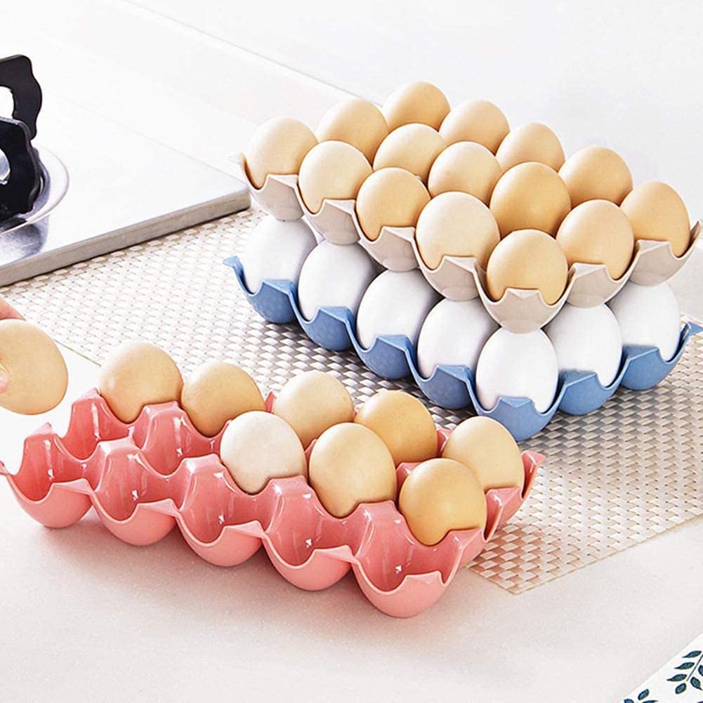 Harva Stackable Egg Holder Organizer For Refrigerator, BpaFree Clear Plastic 15 Egg Storage Tray With Lid, SpaceSaving Fridge,