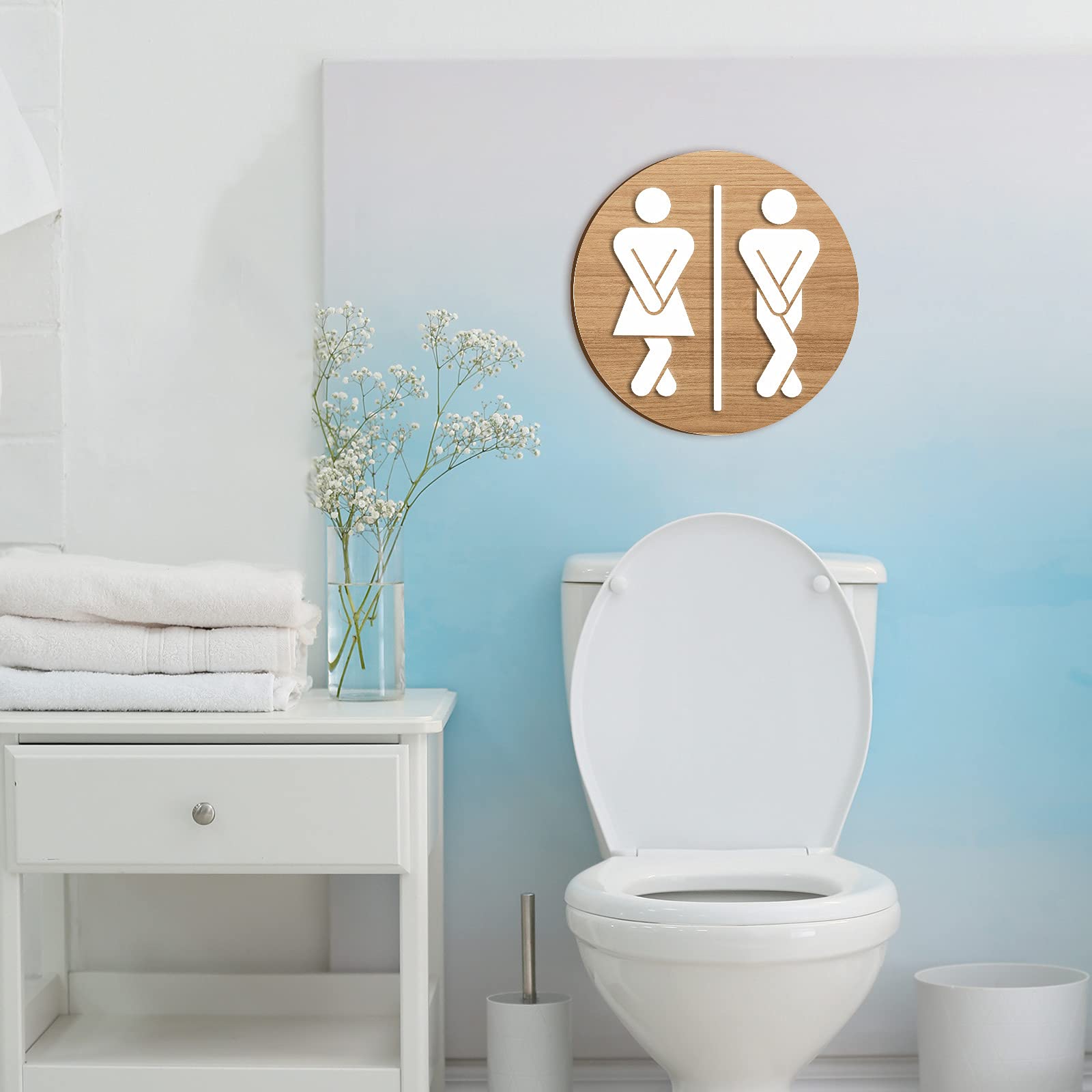 Jetec Bathroom Sign Wooden Half Bathroom Decor Funny Cute Unisex Restroom Sign for Rustic Farmhouse Business Restroom Women Gend