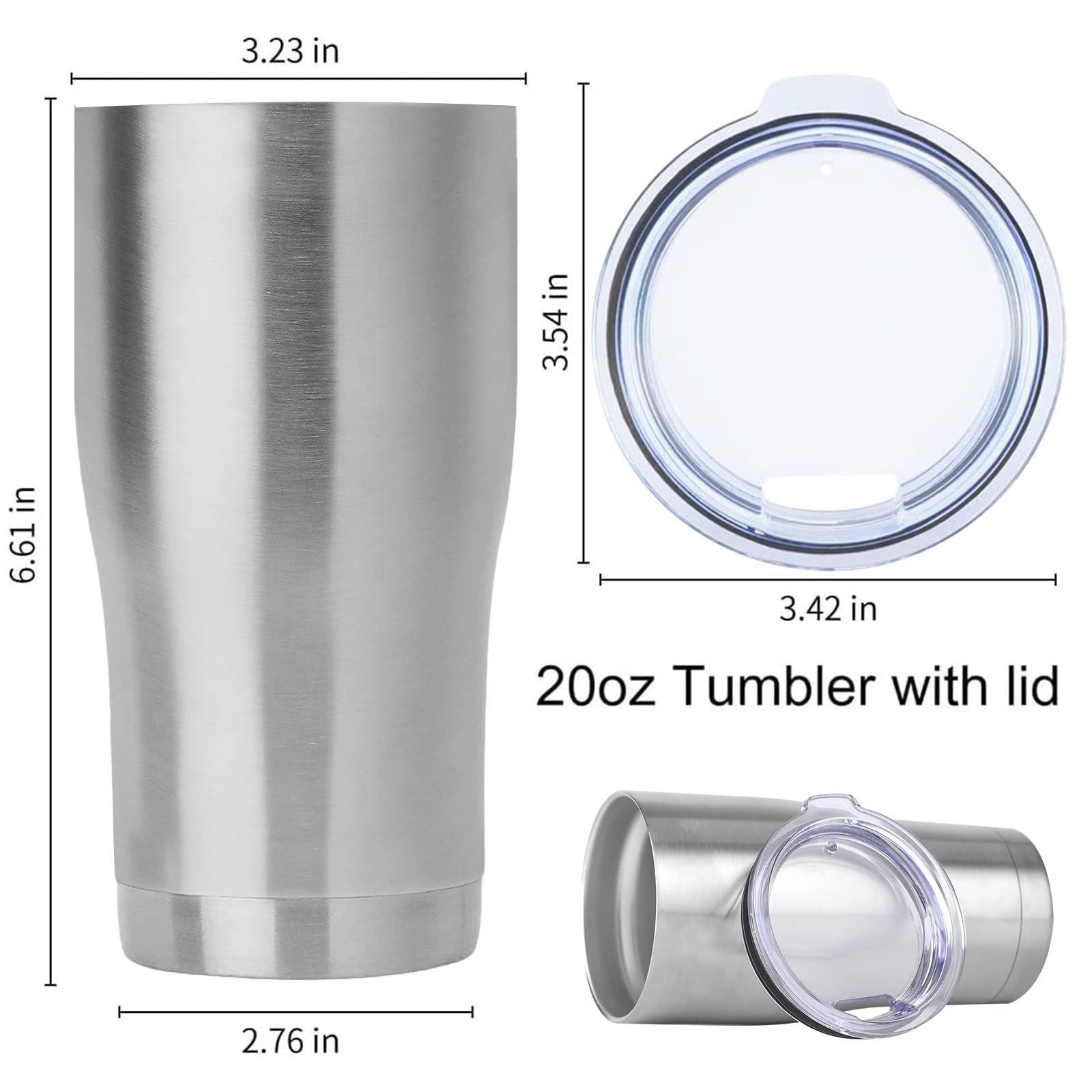 Domicare 20Oz Tumbler With Lid Stainless Steel Tumblers Bulk, Double Wall Vacuum Insulated Coffee Travel Mug, 12 Pack Stainless
