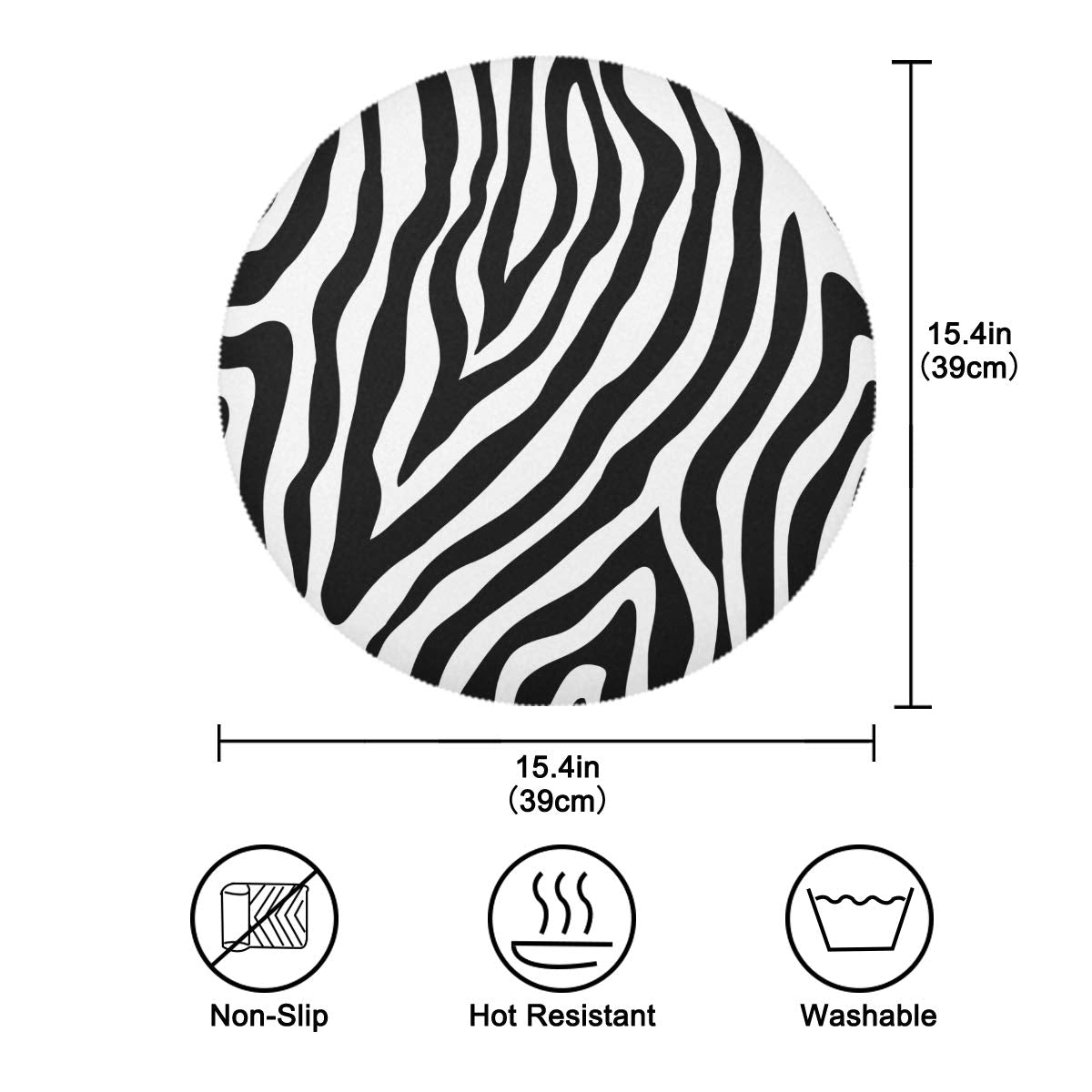 Round Placemat Zebra Print Washable Heat Resistant Tablemats Kitchen Dining Table Settings Set Of 6