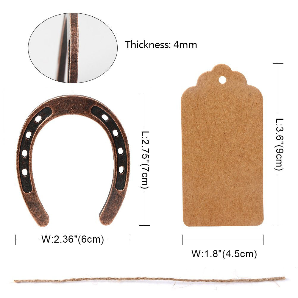 Aerwo 20Pcs Good Lucky Horse Shoes With Kraft Tag, Metal Mini Craft Horseshoes Decorations For Rustic Vintage Wedding Party Deco