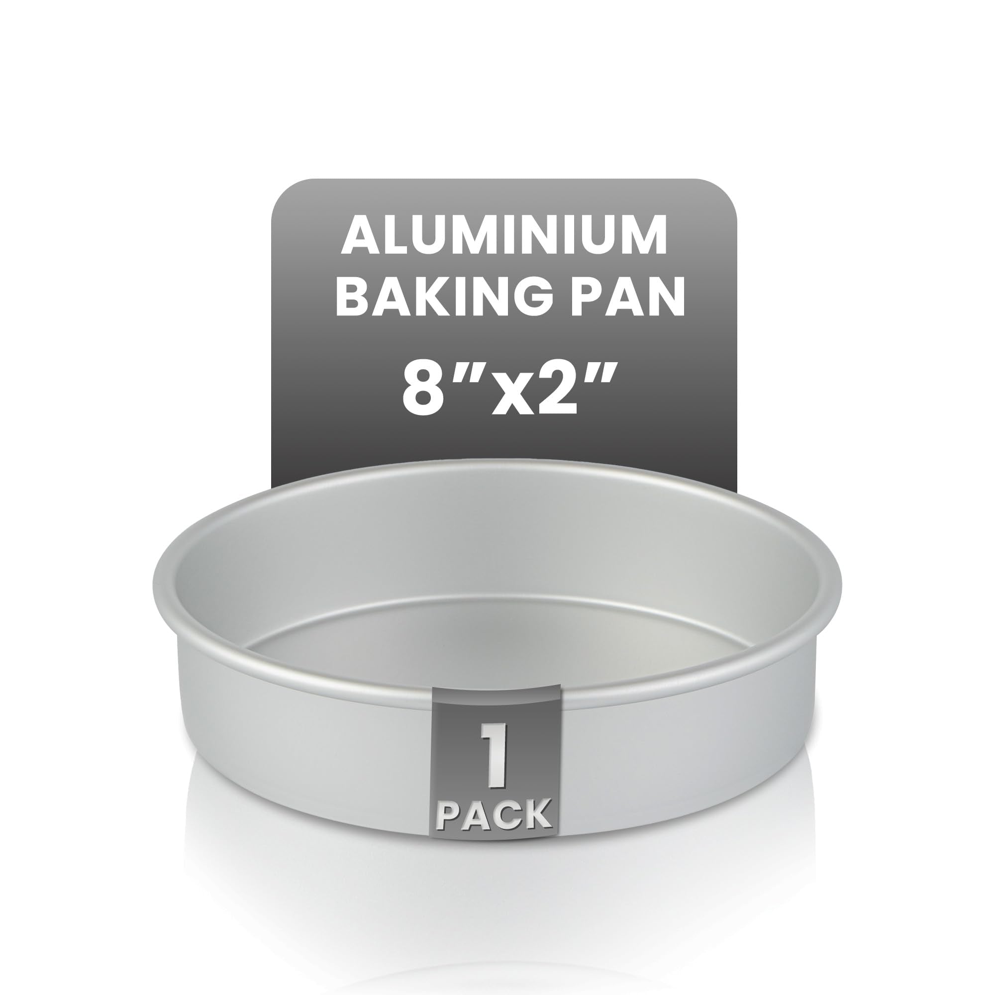 Restaurantware Aluminum Straight-Sided Cake Pan - Pack of 1 - Met Lux 8 x 2 Inches Round Baking Tin, Greaseproof, Even-Heating, 