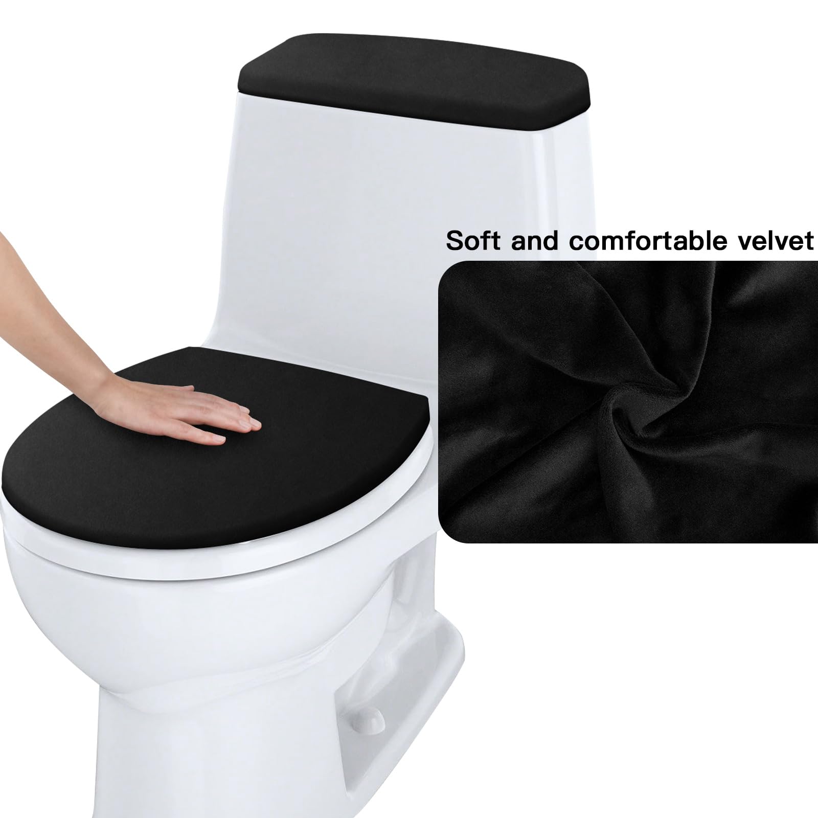Toilet Lid Cover And Toilet Tank Lid Cover Replacement Toilet Cover With Elastic Bottom For Bathroom Decor Accessories (Black)