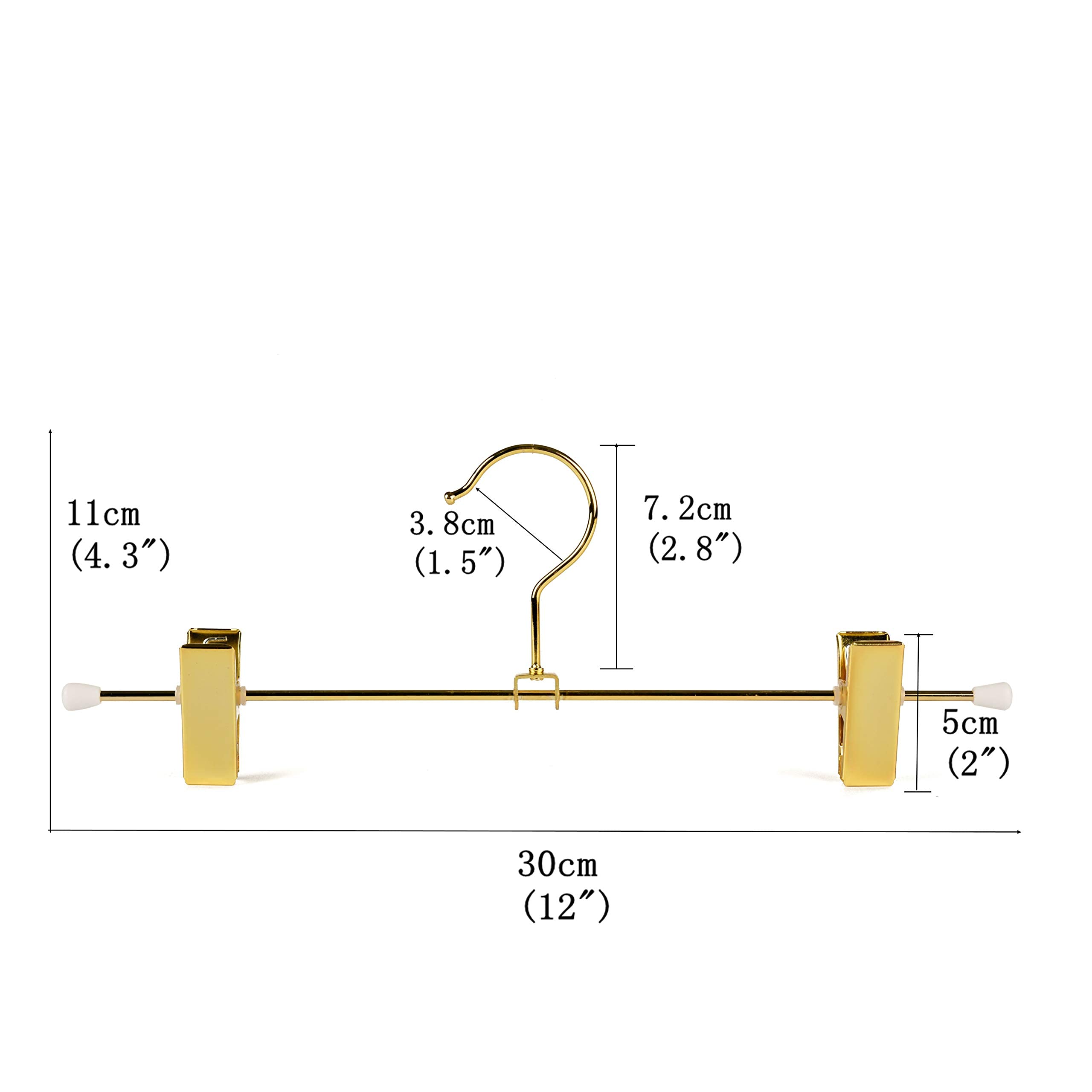 Amber Home Shiny Gold 12 Inch Metal Pants Skirts Hanger 10 Pack, Sturdy For Slacks Trousers With 2 Adjustable Non Slip Clips And