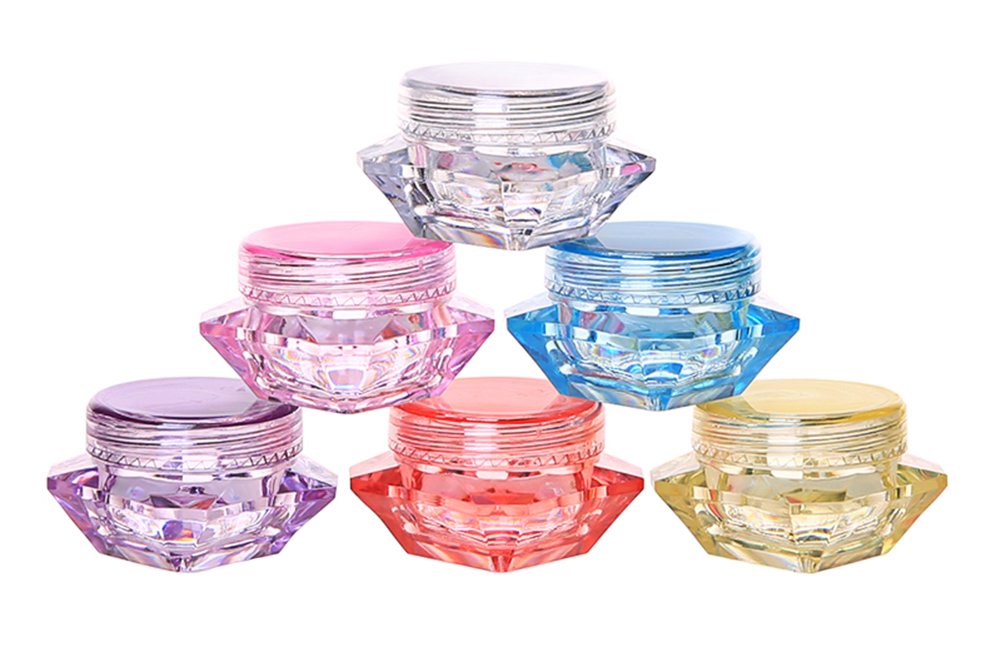 Wowlife 60Pcs 5 Gram/5 Ml Cosmetic Sample Empty Container Diamond Plastic Jars For Cream, Eye Shadow, Nails, Powder, Jewelry, Li