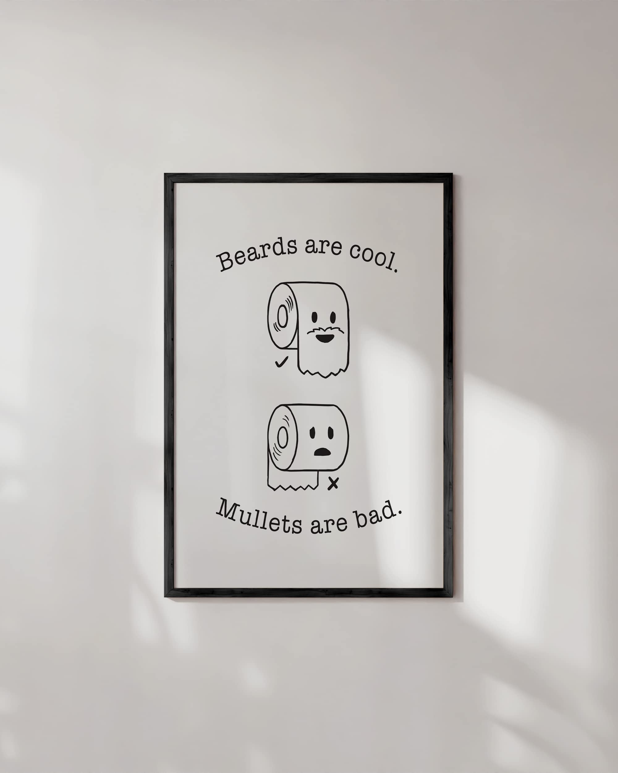 HAUS AND HUES Funny Bathroom Decor - Unframed 24x36 Beard/Mullet Wall Art