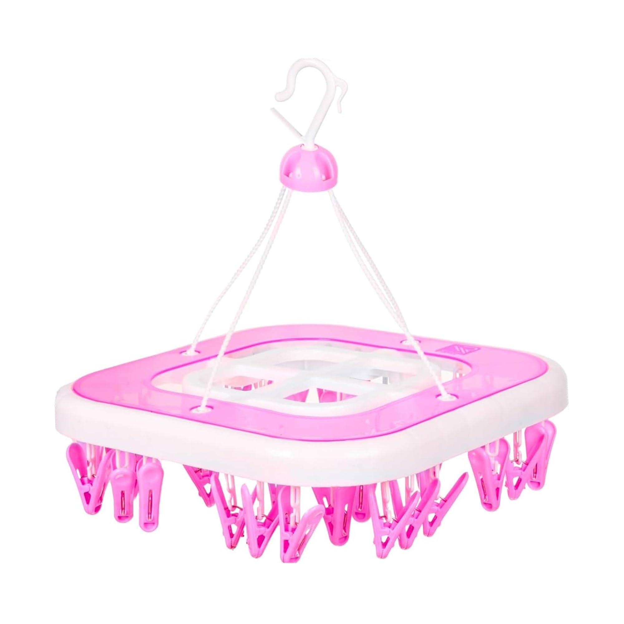 Kuber Industries 360 Degree Rotatable Cloth Drying Hanger With 36 Clips | Baby Pegs | Clip Stand | Square Stand | Transparent Pi