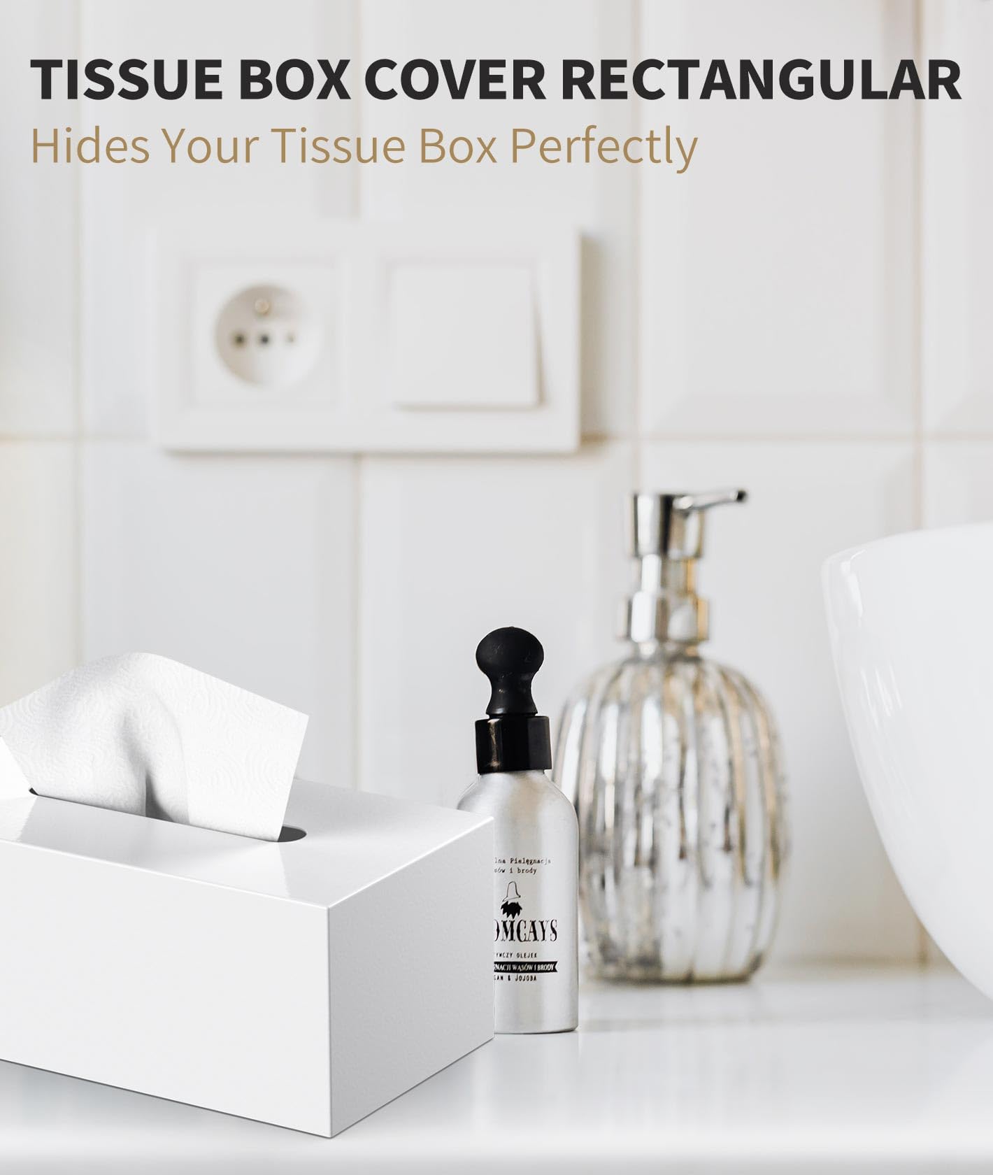 Livelab Metal Tissue Box Cover, Rectangular Tissue Box Holder Modern Decor Facial Napkin Holder Tissue Box Dispenser For Bathroo