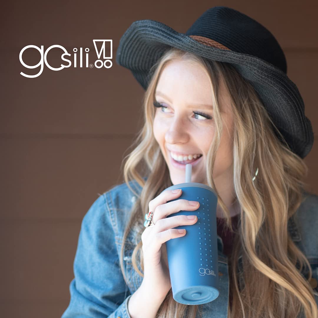 Gosili Eco-Friendly Reusable Silicone Straw Tumbler, Nontoxic And Dishwasher Safe - 16Oz, Foggy Blue
