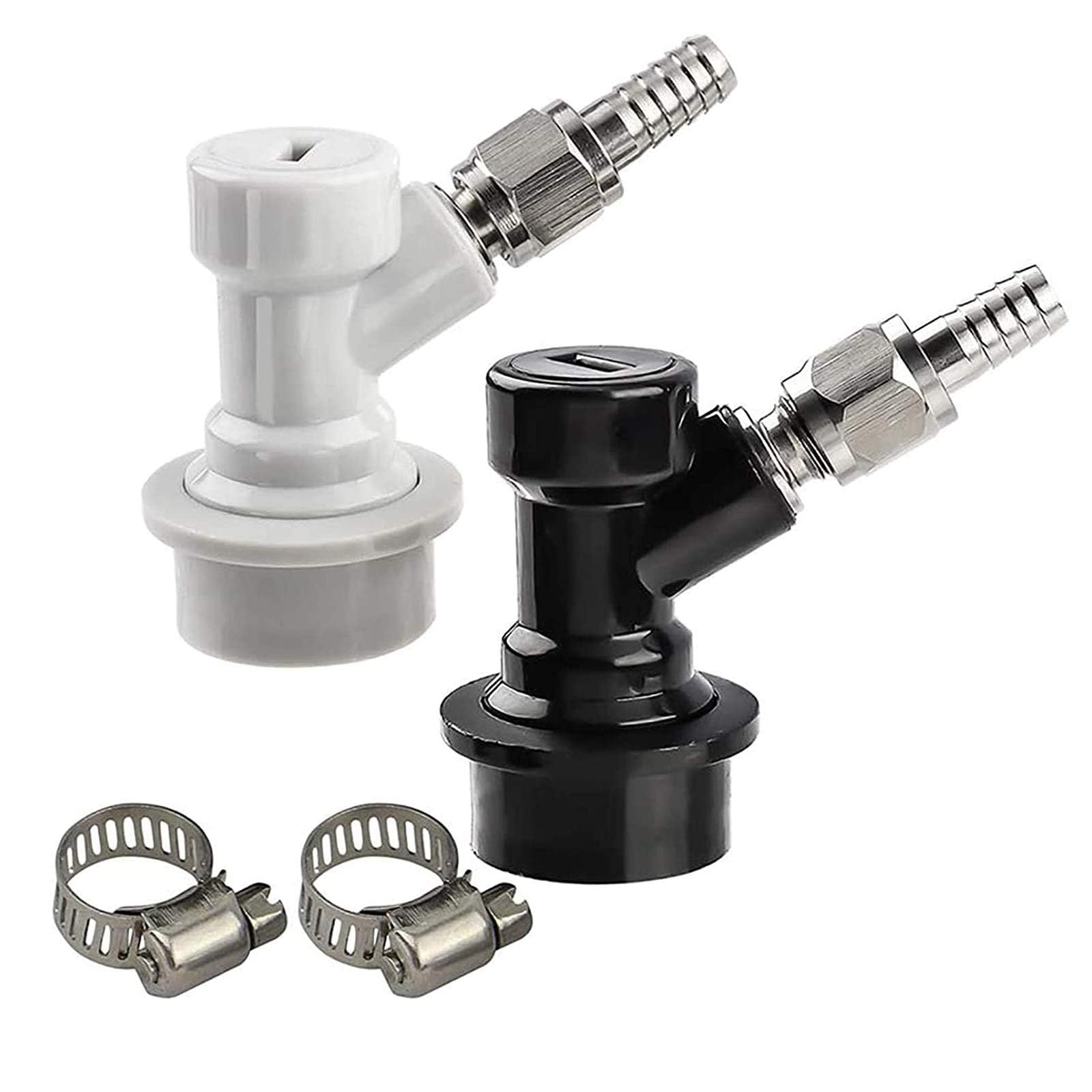 MRbrew 1 Pair Ball Lock Disconnect Set  Home Brew Ball Lock Corny Keg Fittings for Keg Posts Coupler  with Stainless Steel 5/16'' Gas & 1/4'' Liquid Barbs & Extra 2 Hose Clamps & MFL Swivel Nuts
