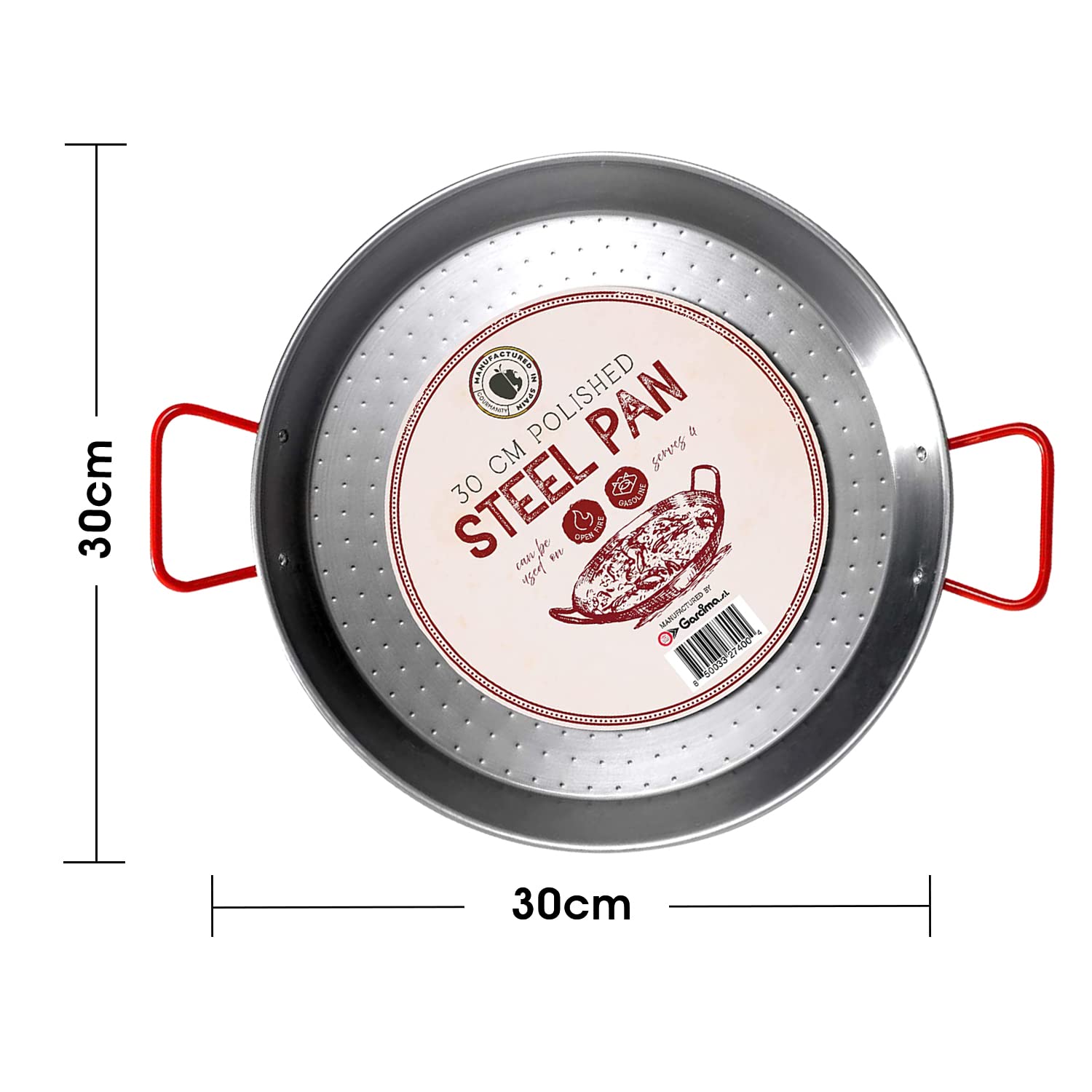 Gourmanity 12 Inch Carbon Steel Paella Pan, 30Cm Polished Steel Large Skillet From Spain, Great For Paella Parties Indoors, Outd