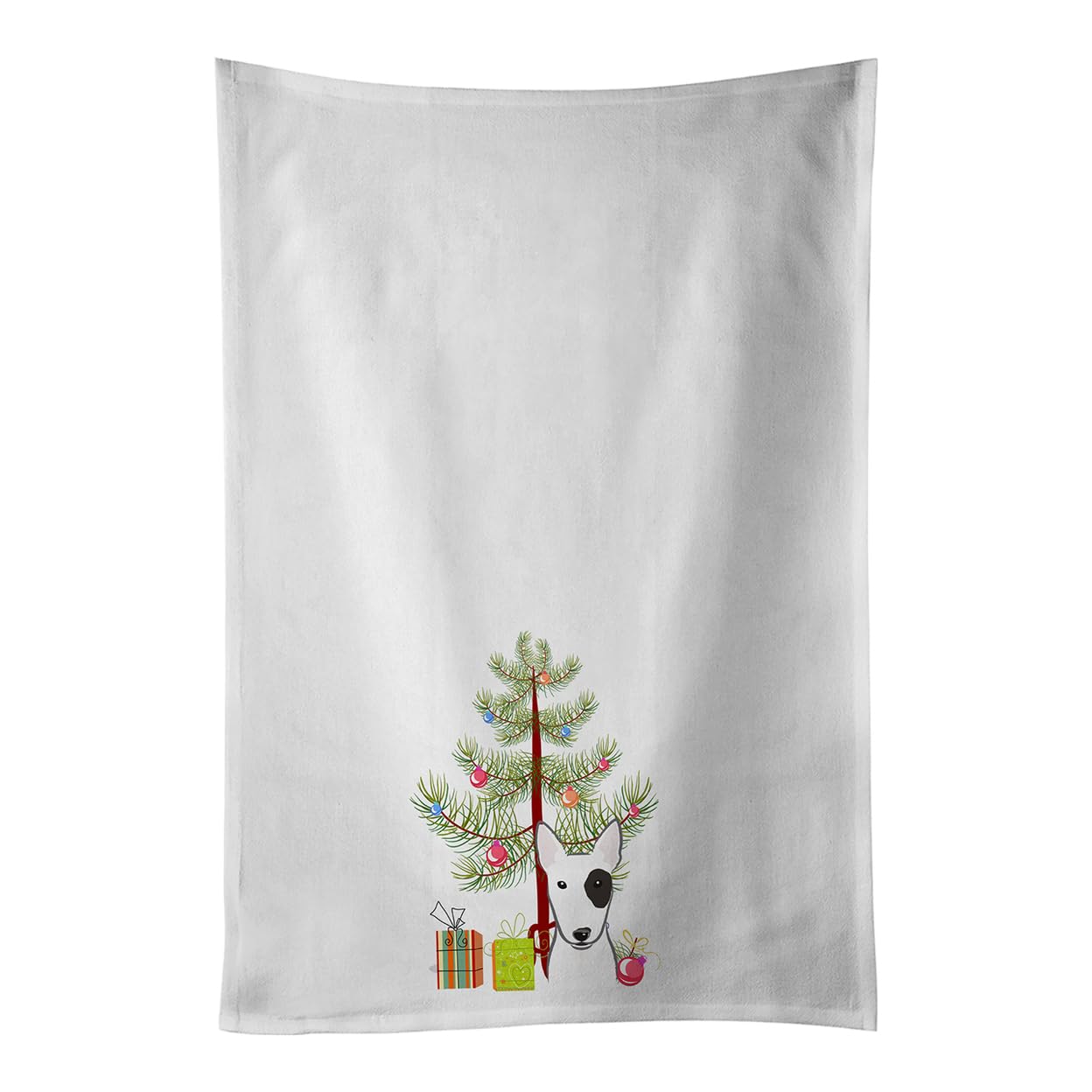 Christmas Tree and Bull Terrier White Kitchen Towel Set of 2