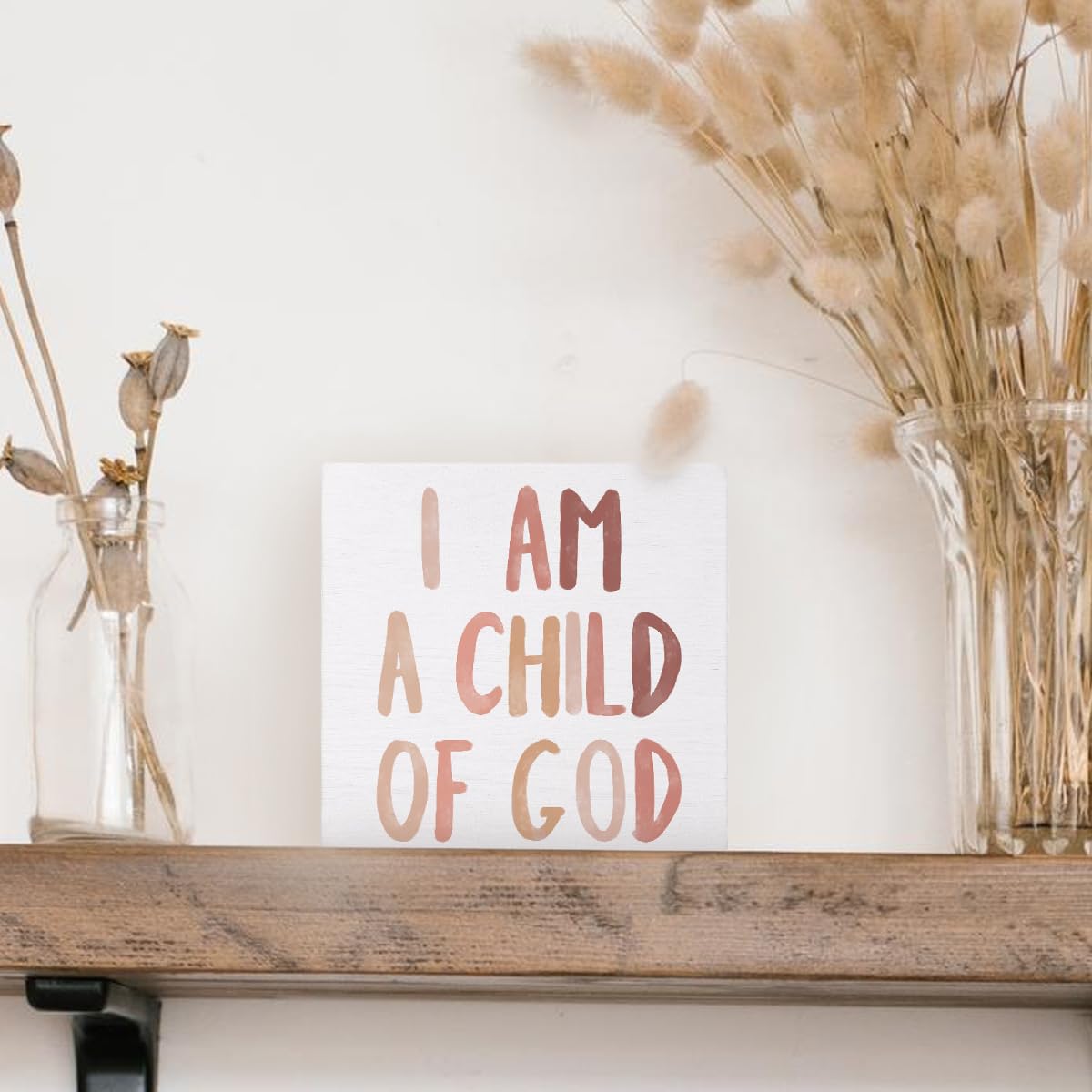 FLVGE Boho Neutral Baby Girl Boy Nursery Decor - I am a Child of God Christian Wood Box Sign Desk Decor, Toddler Boy Girl Room D