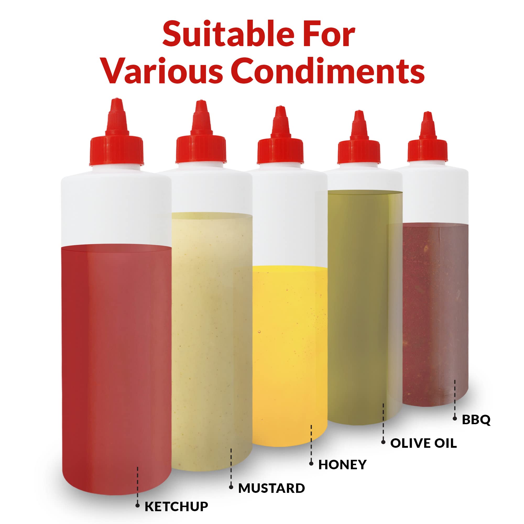 Reli. Plastic Squeeze Bottles, 16 Oz. | 8 Pack | Condiment Squeeze Bottles For Sauces | Clear W/Red Twist Cap | 16 Ounce Hot Sau