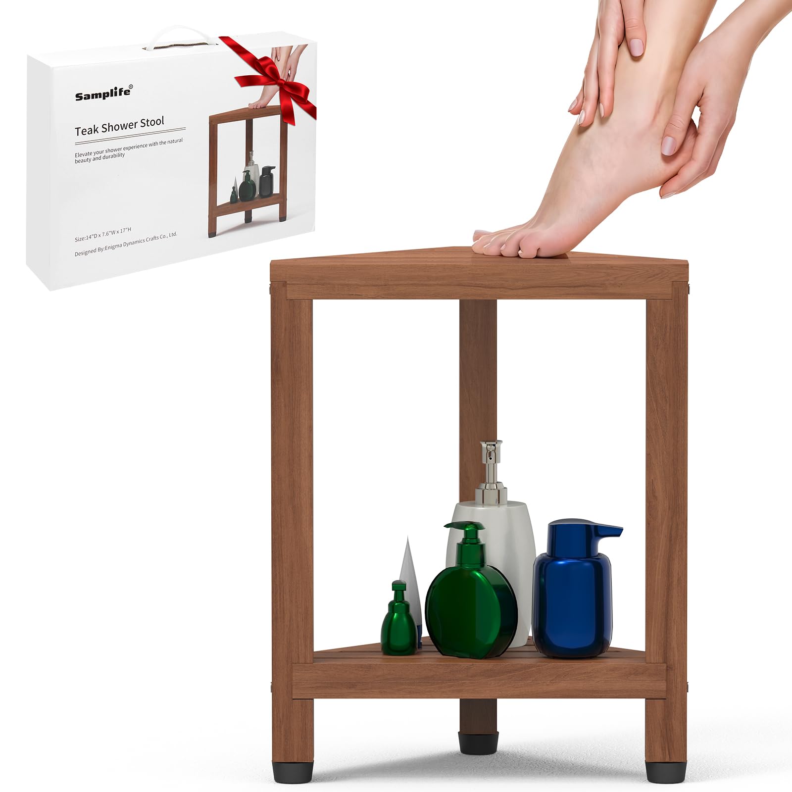 Corner Shower Stool For Shaving Legs, Teak Corner Shower Bench Stools For Inside Shower,Bathroom Shower Bench Seat Shower Foot R