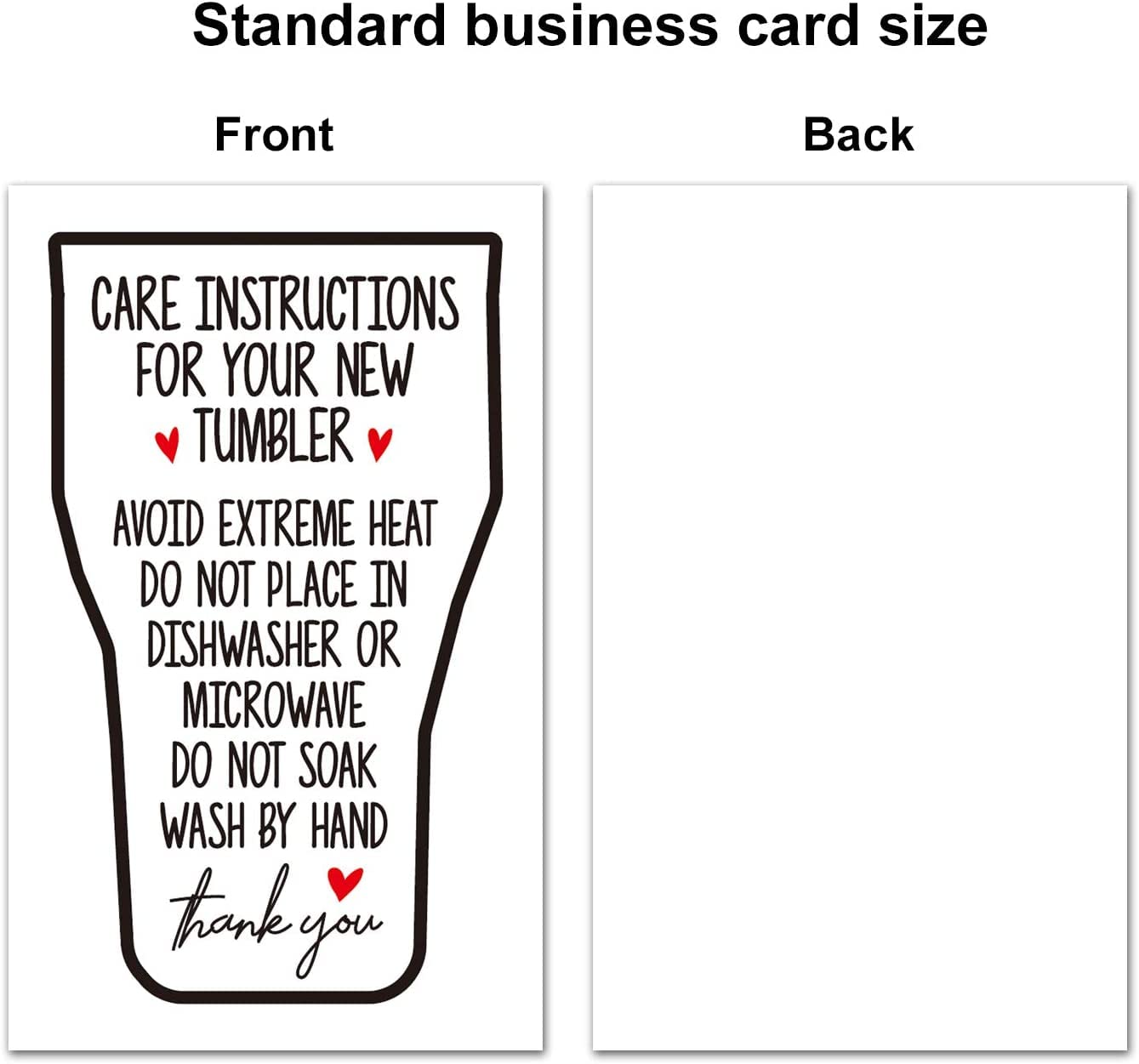 Korttitalo 50 Care Instruction Cards Tumbler, Care Instructions For Tumbler Insert For Small Business, Care Instruction Cards Fo