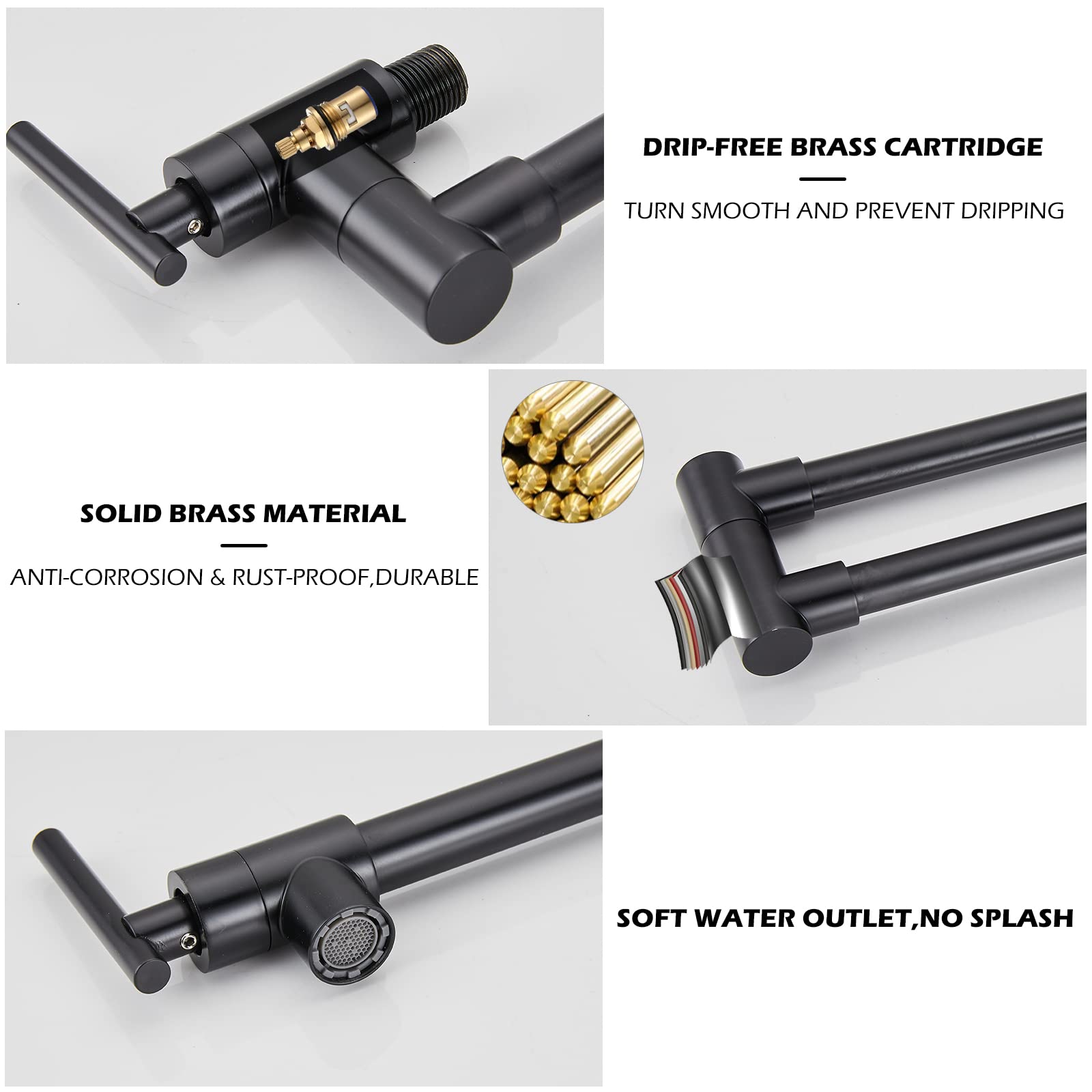 Filter Faucet For Kicten Pot Matte Black Commercial Wall Mount Kitchen Sink Faucet Brass Pot Filler Black Folding Faucet Stainle