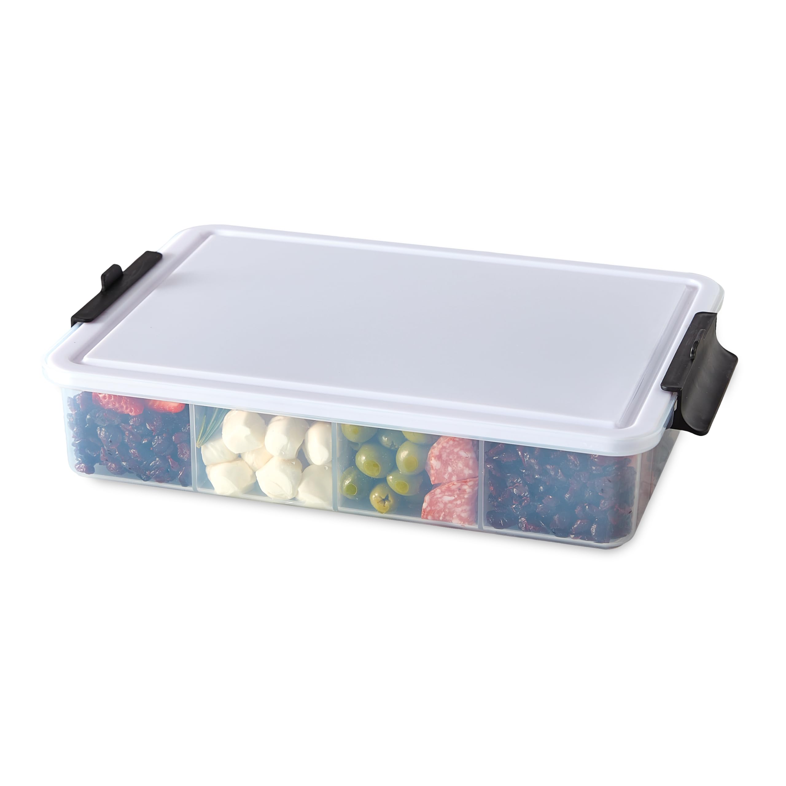 Farberware Build-A-Board Snacklebox Serving Tray With Locking Plastic Cutting Board Lid, Portable Storage Container With Compart