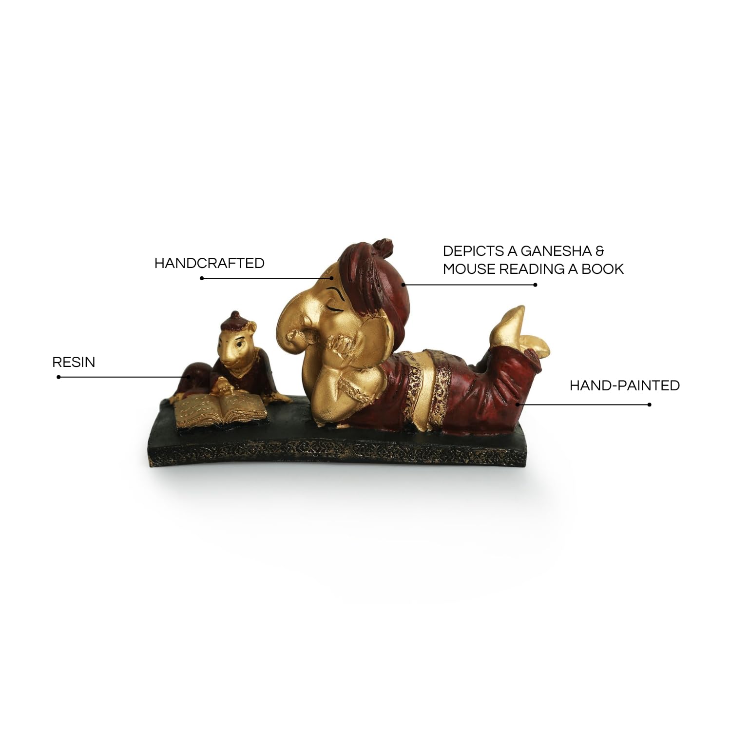 Exclusivelane Reading Ganesha Idol For Home Dcor (Resin, 7.7 Inches) | Handcrafted Lord Ganesh For Pooja Room, Murti, Statue,