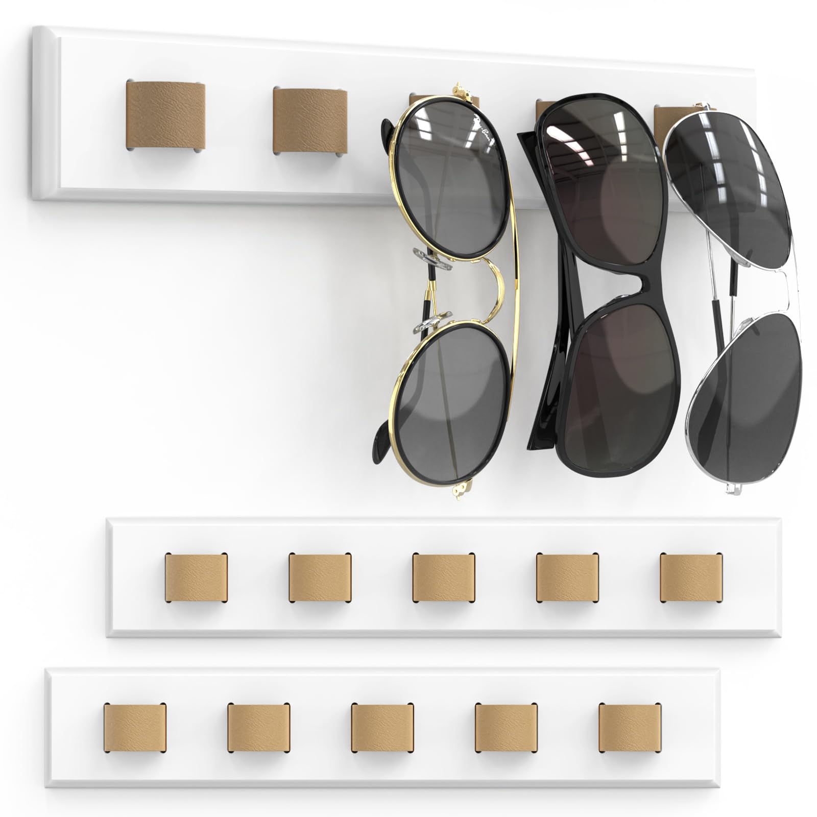Durmmur 3 Pack Sunglass Organizer, Wall Mounted Sunglasses Organizer, Wooden Glasses Holder Sunglass Holder, Sunglasses Rack For
