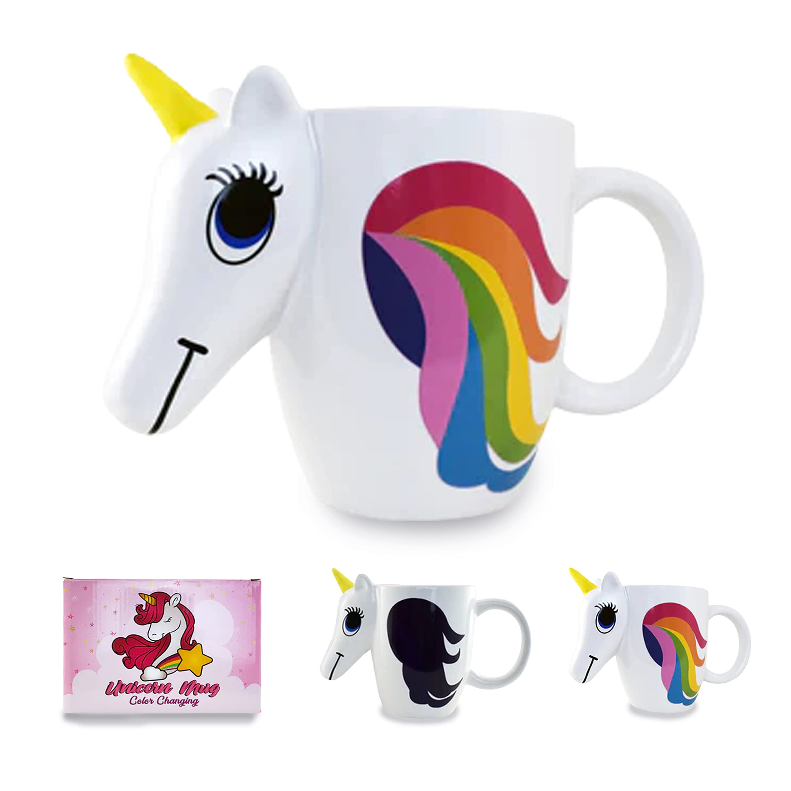 KINREX Unicorn Mug - Cute Magic Rainbow Color Changing Unicorn Ceramic Coffee & Tea Cup with Horn, Ceramics Cups That Changes Co