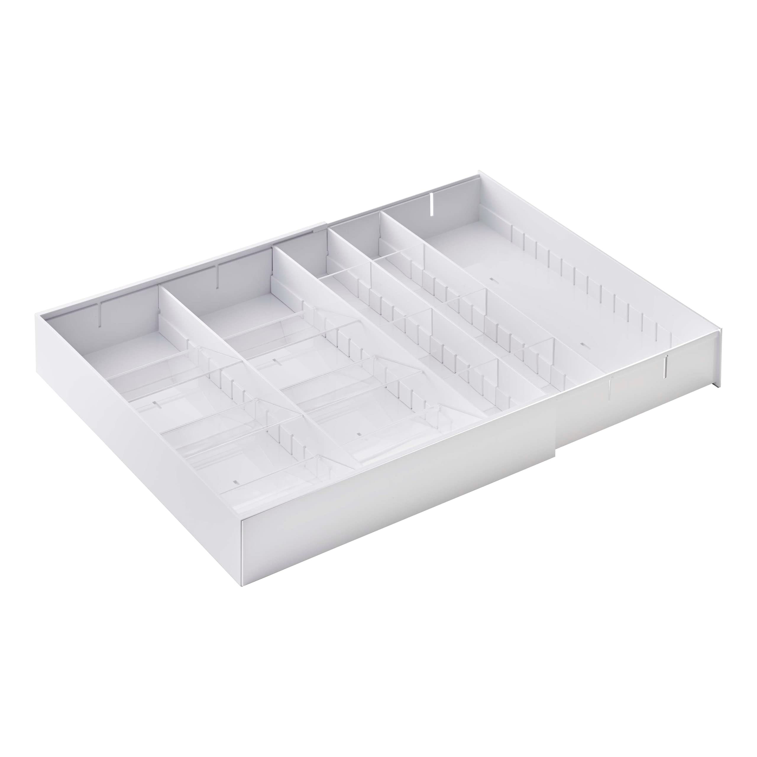 Yamazaki Home Expandable Cutlery Kitchen Angled Utensils Storage Multi-Compartment Silverware Organizer Drawer Insert Tray, Plas