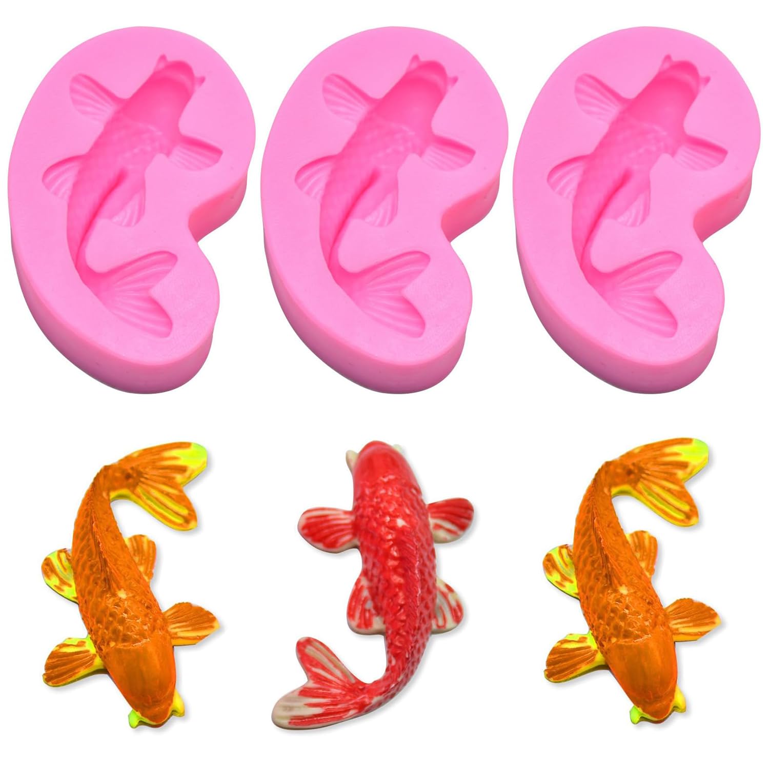 Small Size Koi Fish Fondant Mold (2.5''X1.4'')- Moldfun Carp Fish Sugar Craft Silicone Mold For Cake/Cupcake Decorating, Gum Pas