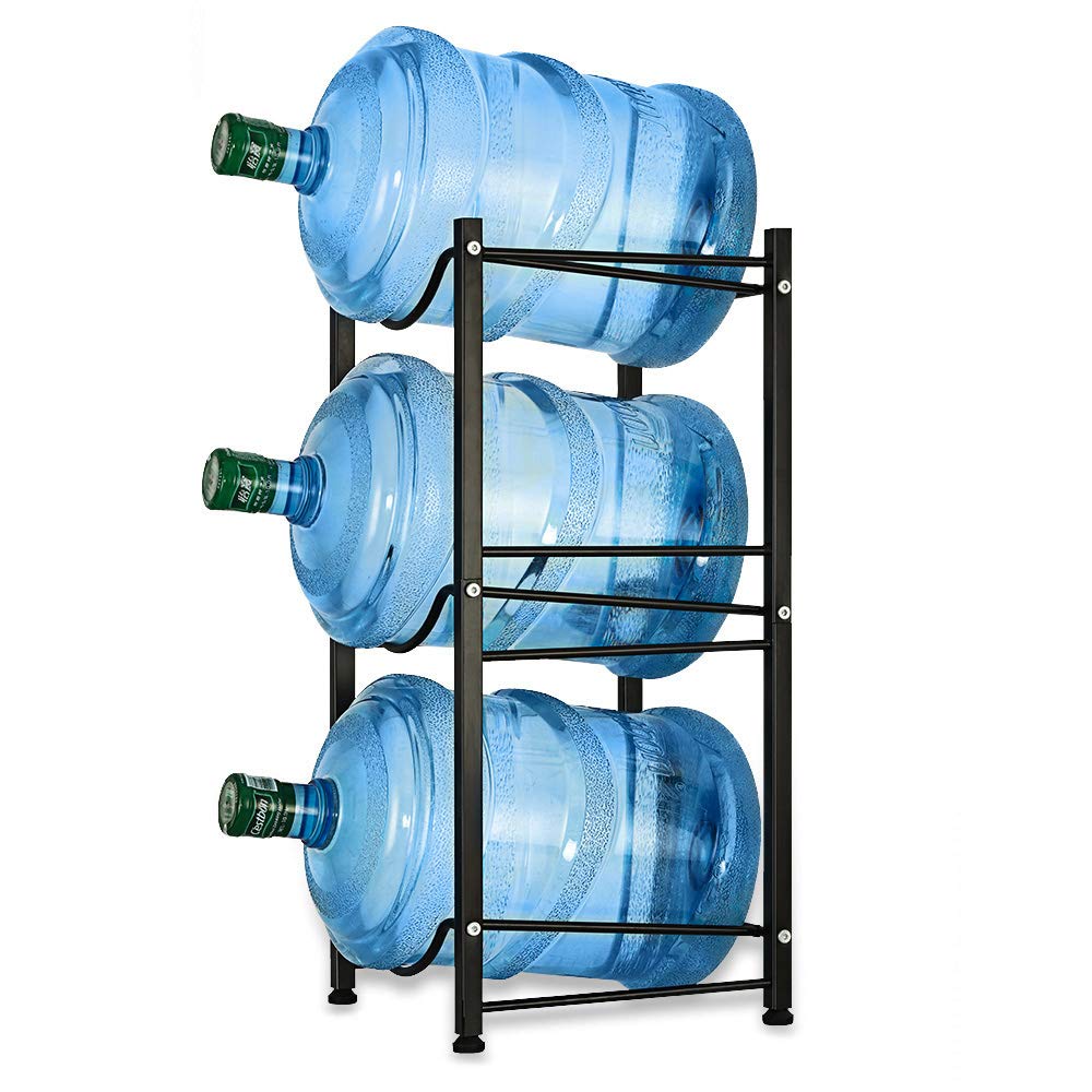 Water Cooler Jug Rack 5 Gallon Water Bottle Holder Storage Shelf 3 Tier Heavy Duty Stackable Water Cabinet Dispenser Organizer for Home Office  Black