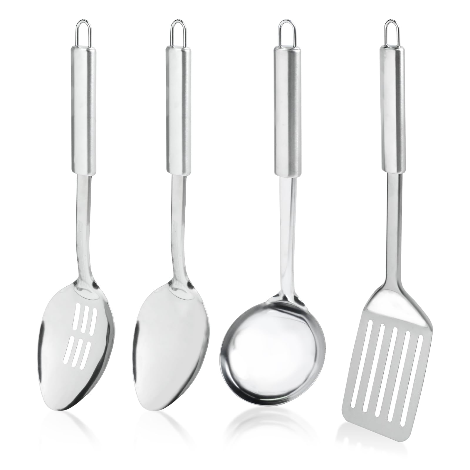 4 Pack Stainless Steel Cooking Utensils Set, Kitchen Utensils Set, Slotted Spoon, Soup Ladle, Serving Spoon and Slotted Spatula,