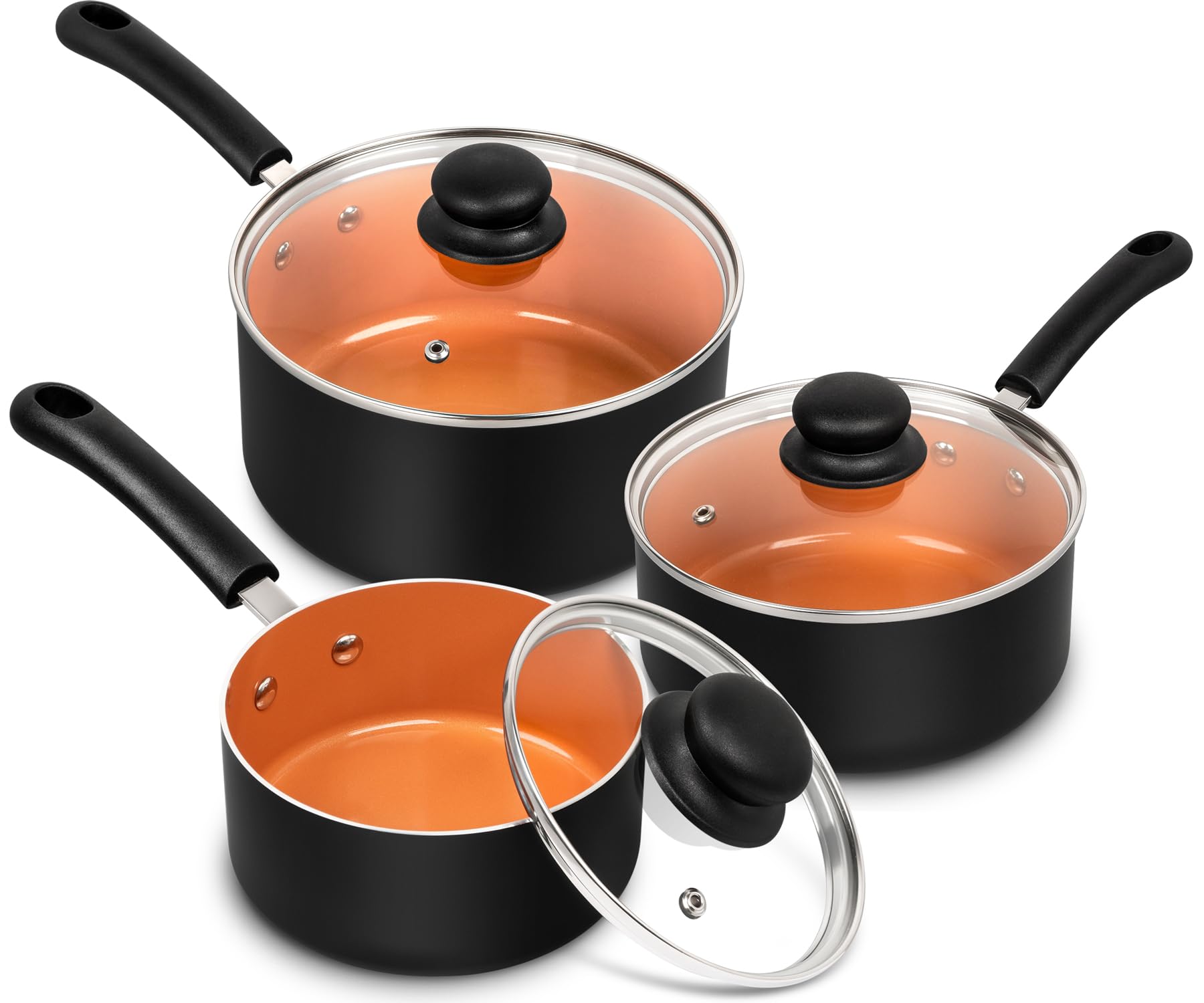 Michelangelo Nonstick Sauce Pan With Lid, 1.5Qt&2Qt&3Qt Copper Saucepans, Ceramic Saucepan Set, Pfas-Free Pot Set,Small Pots For