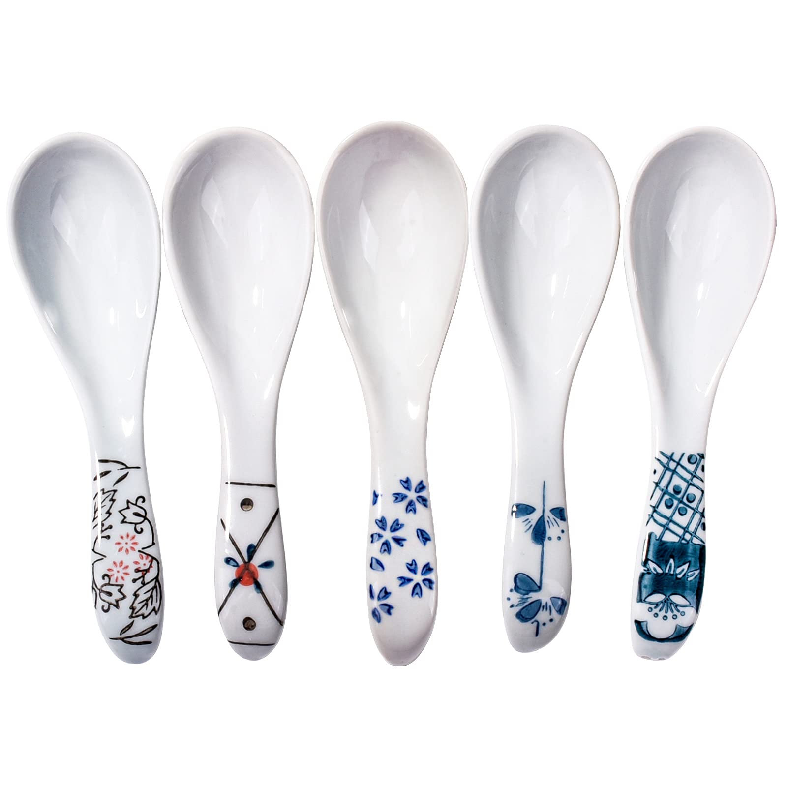 Japanese Style Soup Spoons Set Of 5 Asian Ceramic Ramen Spoons