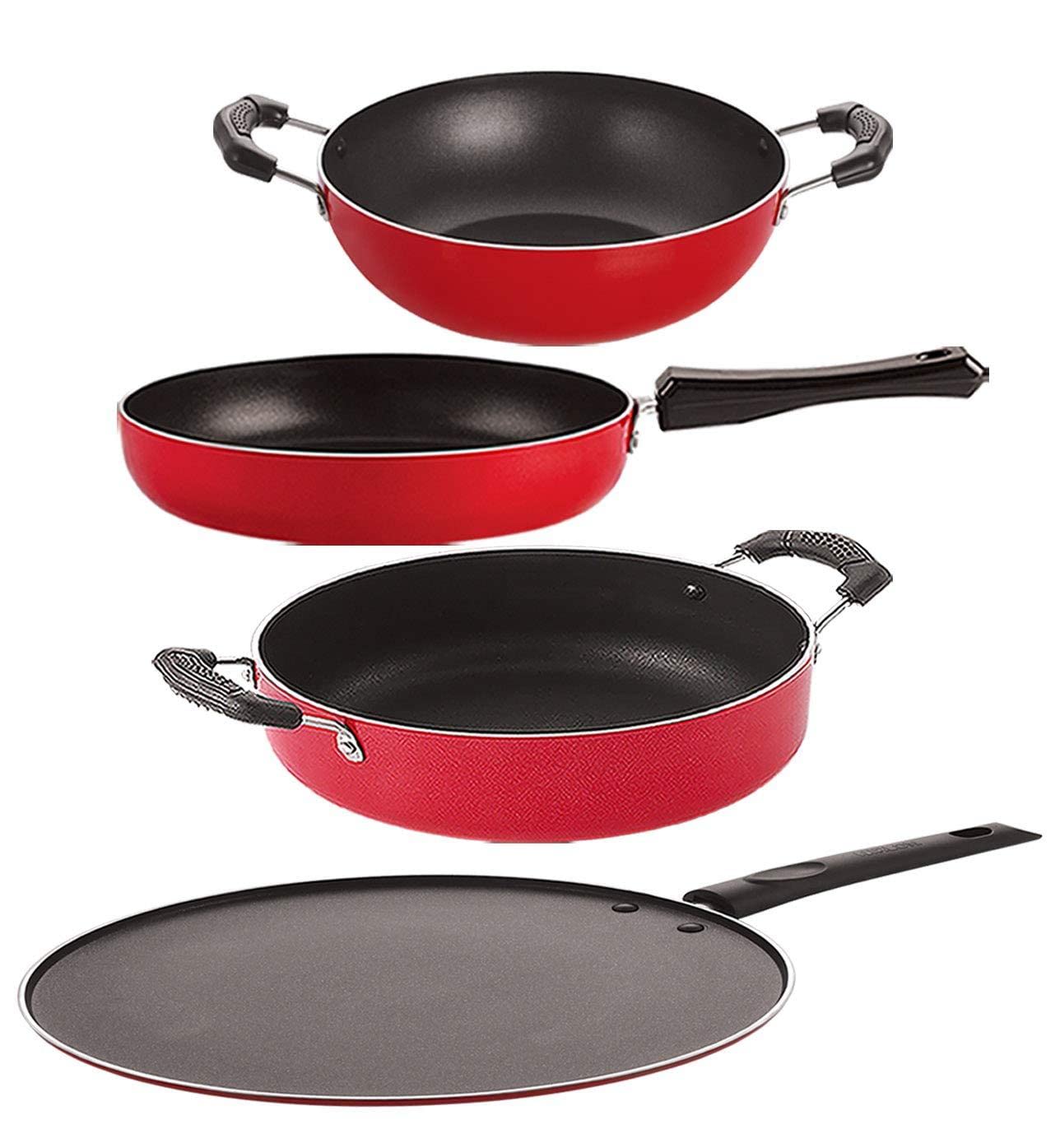 Nirlon Non Stick Pfoa Free Gas Compatible Cookware Utensil Item Set Of 4 Pieces With Bakelite Handle (Fp12_Kd13_St11_Cs24)