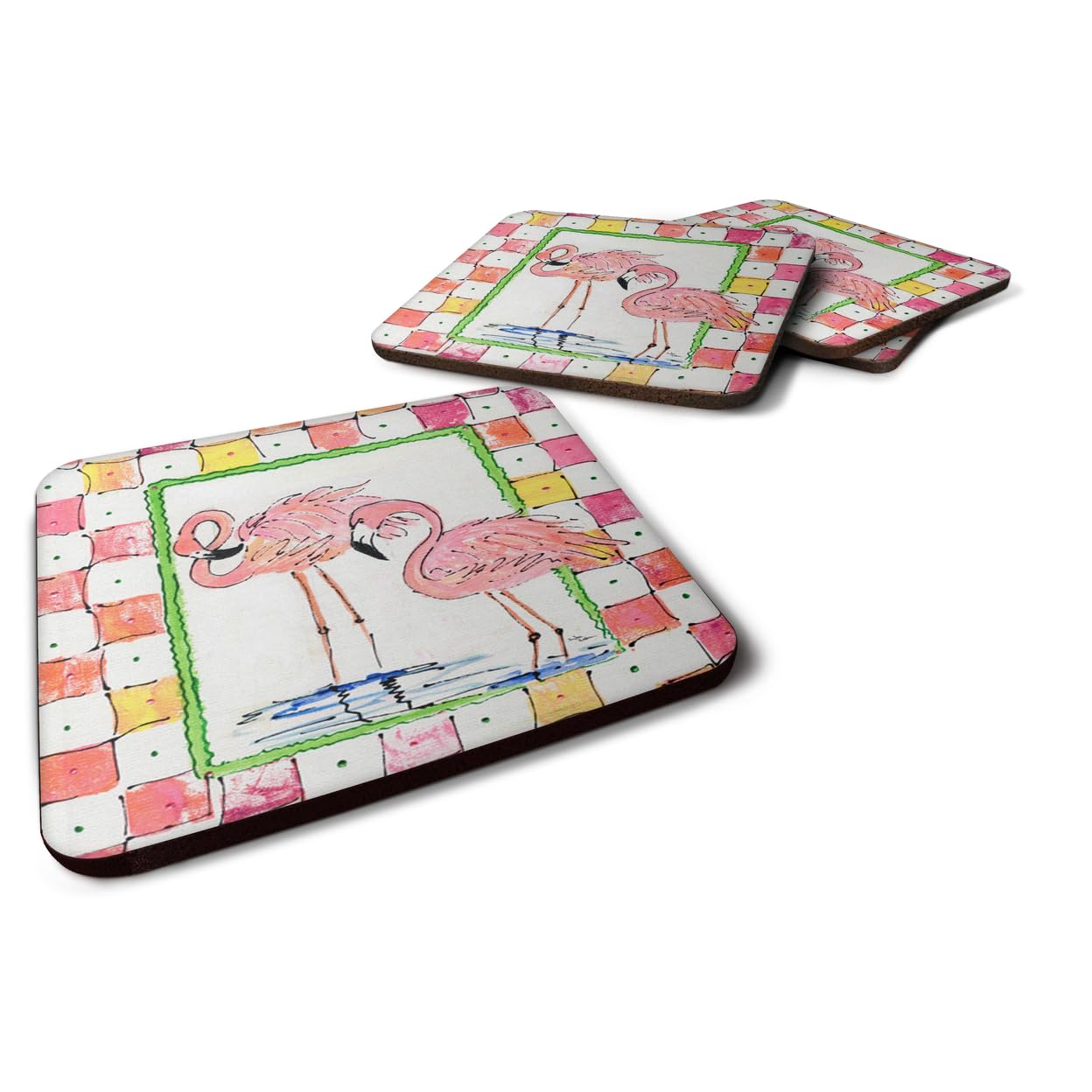 Carolines Treasures Bird-Flamingo Foam Coasters (Set of 4), 3.5 H x 3.5 W, Multicolor