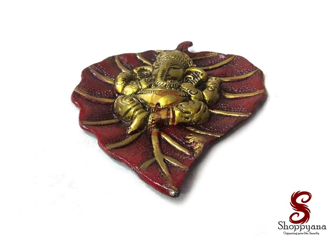 Shoppyana Metal Patta Ganesh Figurine Wall Hanging Showpiece (Red, Multicolour)