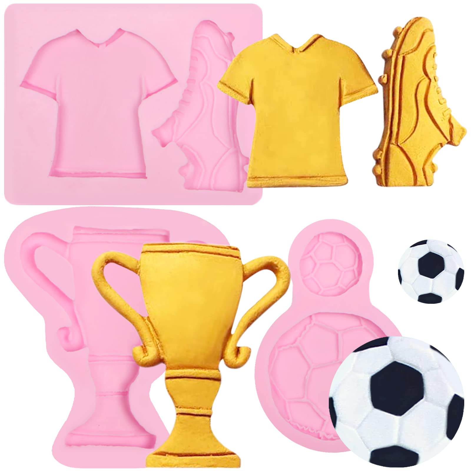 Soccer Shoes Soap Silicone Molds 3 Pcs, Football Fondant Molds Jersey Trophy Sneakers Mold For Chocolate Cake Decoration Candy S
