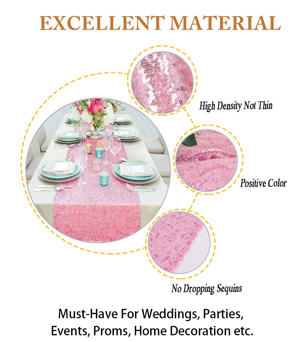Shinybeauty 12'' X 108'' Sequined Table Runner - Fushia Pink