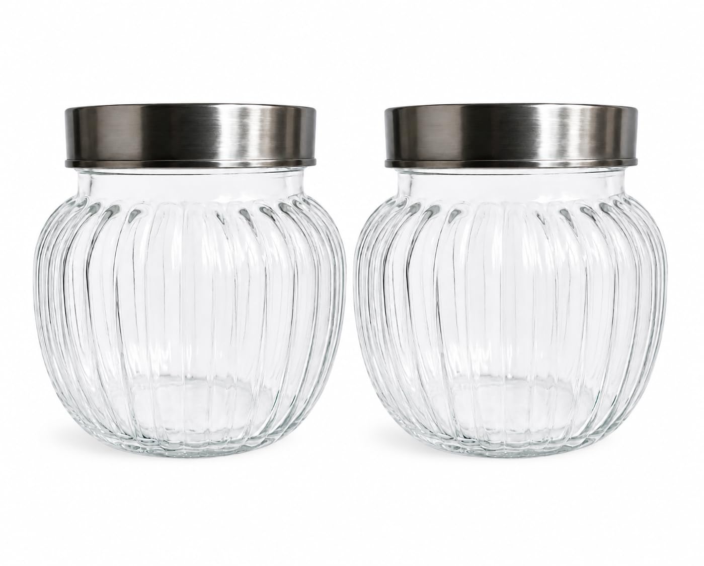 Zykaar Ribbed Glass Storage Jar With Stainless Steel Airtight Lid | Multipurpose Kitchen Container For Dry Fruits, Cookies, Snac